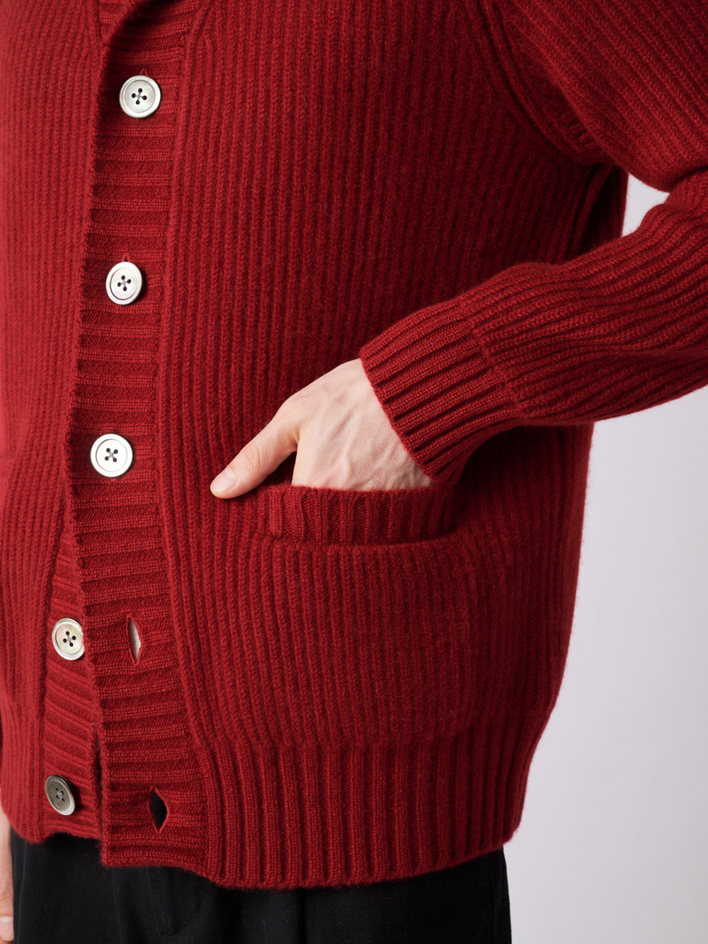 【日本製】カシミヤ100% 両畦編み ショールカラー カーディガン メンズ