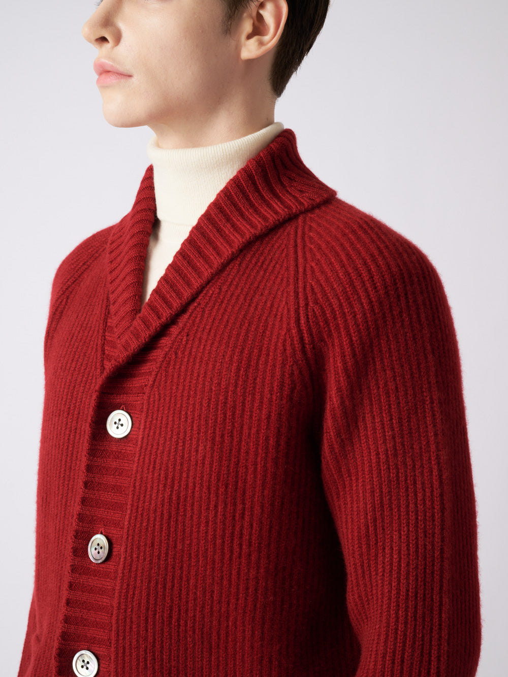 【日本製】カシミヤ100% 両畦編み ショールカラー カーディガン メンズ