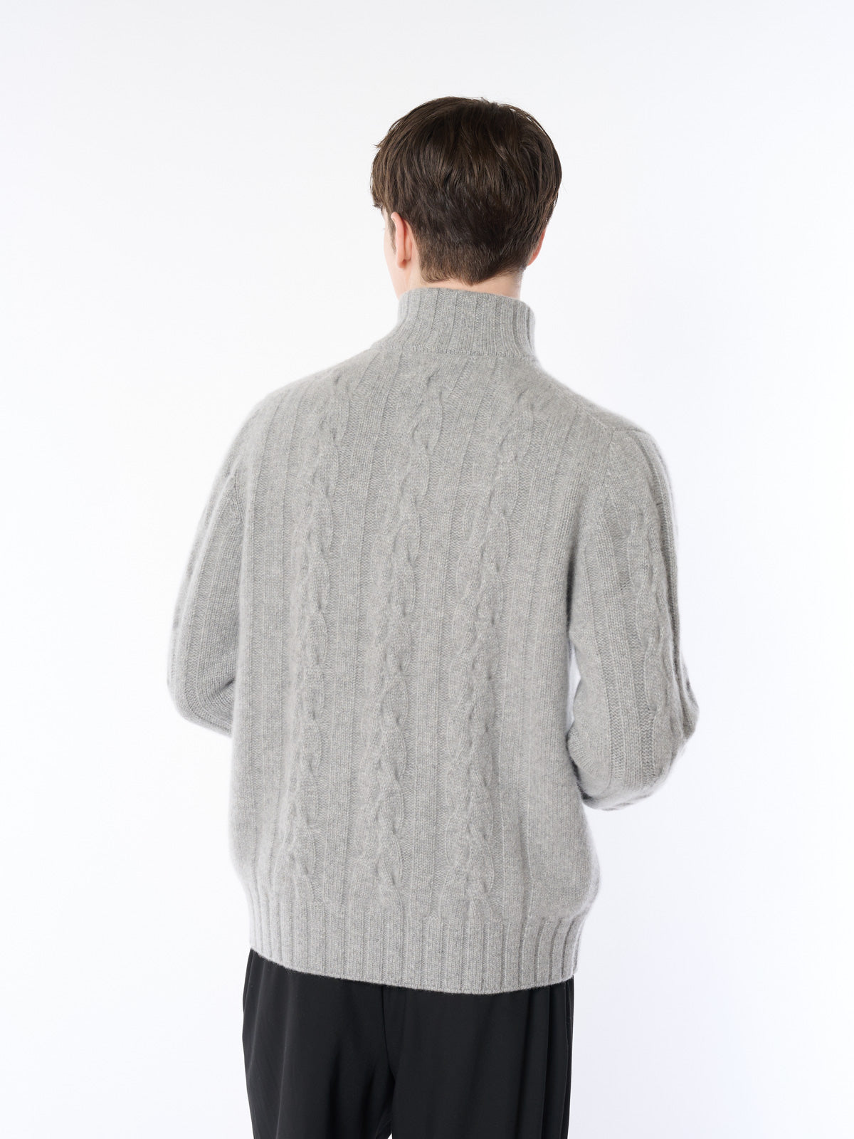 【日本製】カシミヤ100% ケーブル編み ジップ ジャケット メンズ