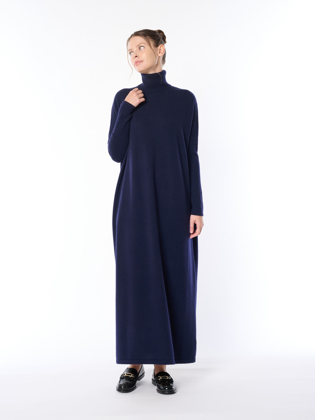 【日本製】カシミヤ100% タートルネック ロングワンピース レディース