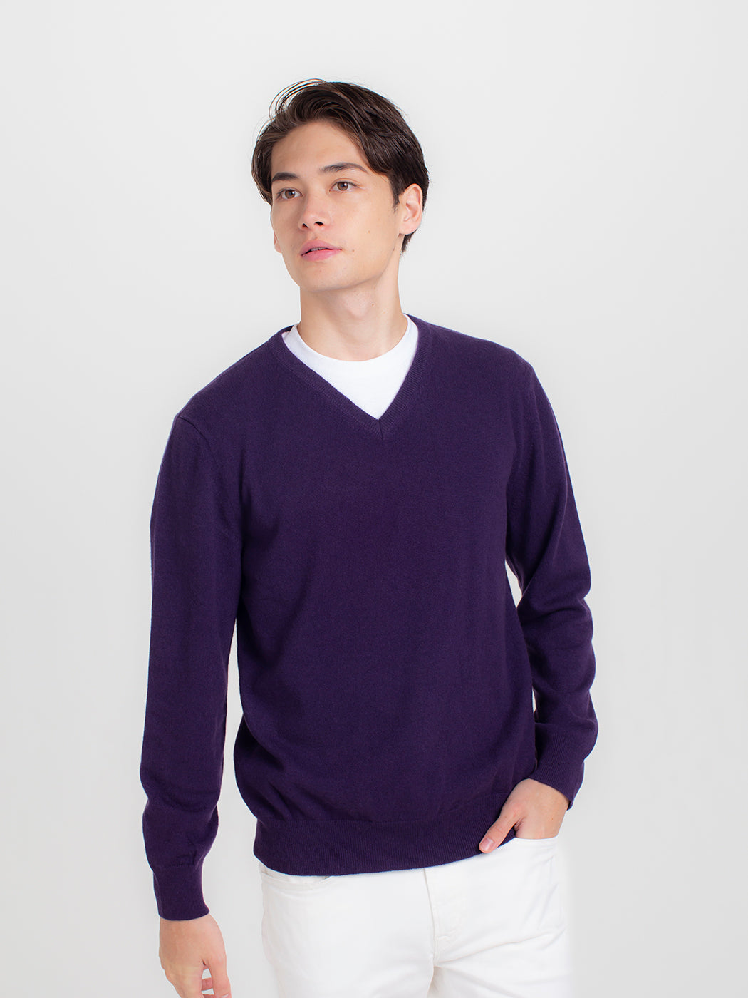 日本製 カシミヤ100% 高級ニット メンズ Vネック セーター オーダーメイド
