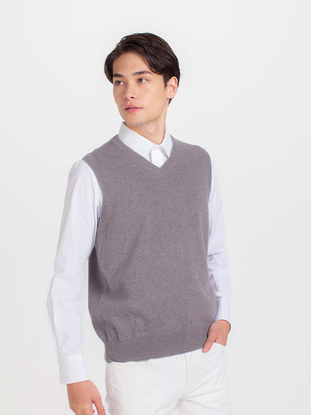 日本製 カシミヤ100% 高級ニット メンズ Vネック ベスト オーダーメイド