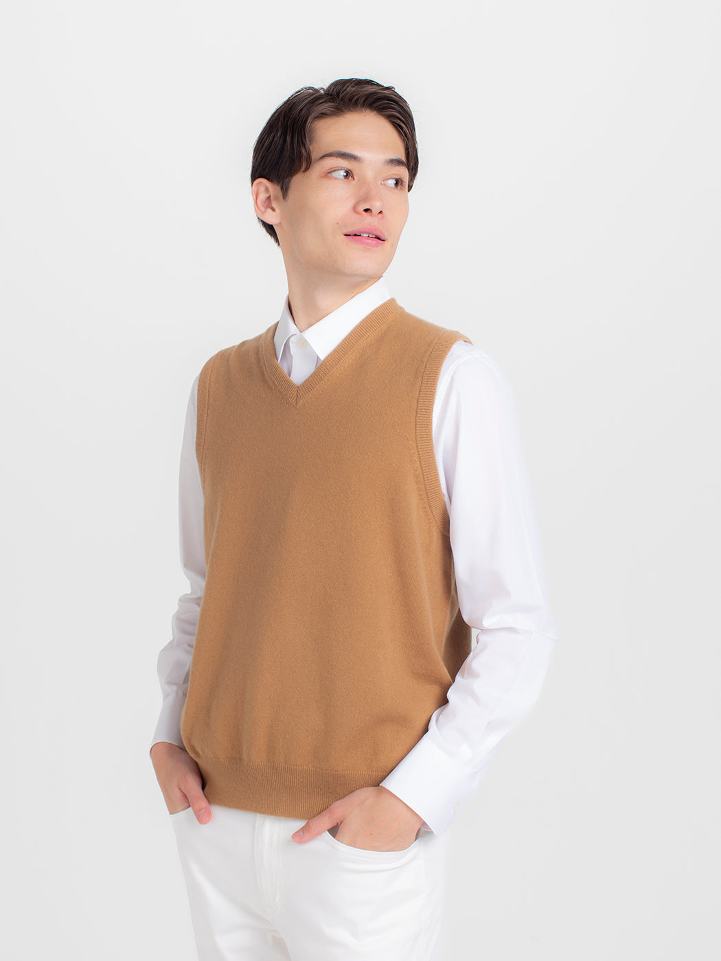 日本製 カシミヤ100% 高級ニット メンズ Vネック ベスト オーダーメイド