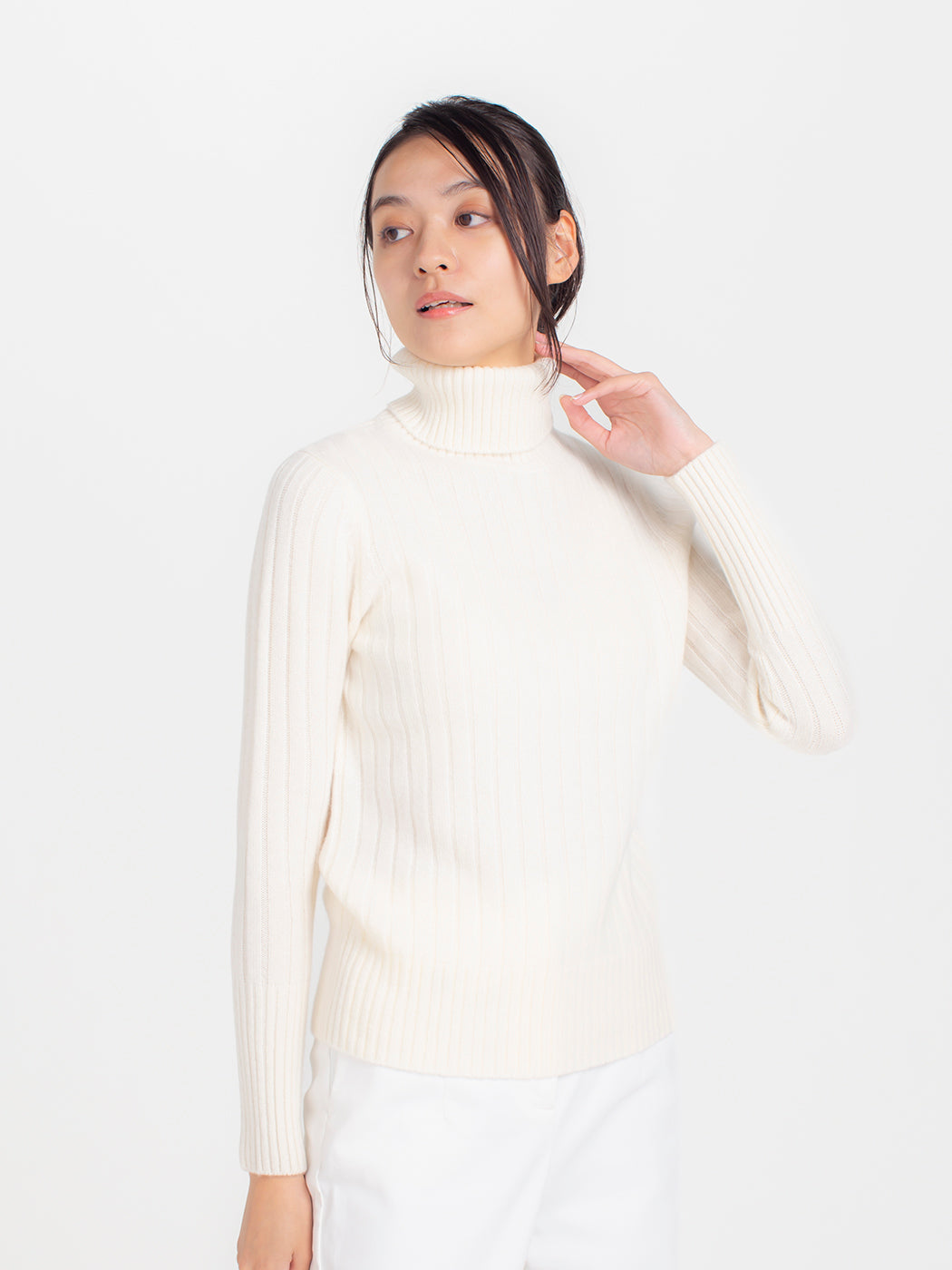 日本製 カシミヤ100% 高級ニット レディース リブ タートルネック セーター オーダーメイド
