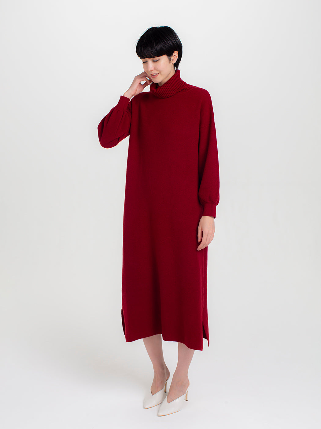 日本製】カシミヤ100% ベルト付き ミラノリブ タートルネック ロング 