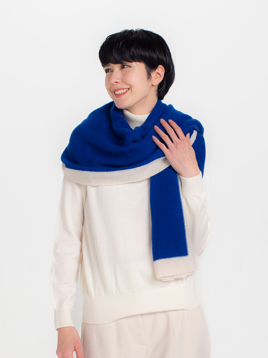 日本製】カシミヤ100% 額縁配色 天使のストール（200cm×78cm）レディース