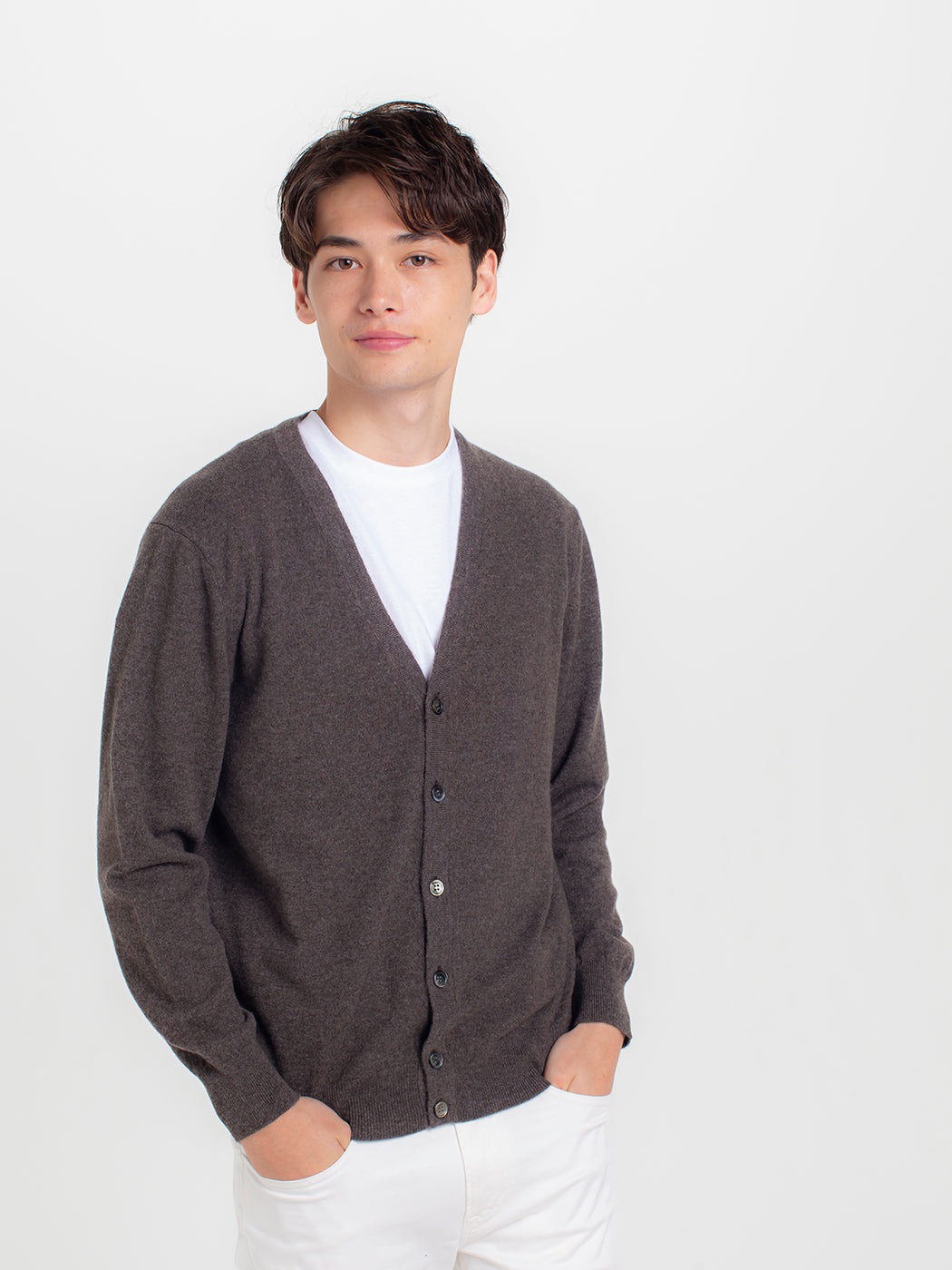 日本製 カシミヤ100% 高級ニット メンズ Vネック カーディガン オーダーメイド