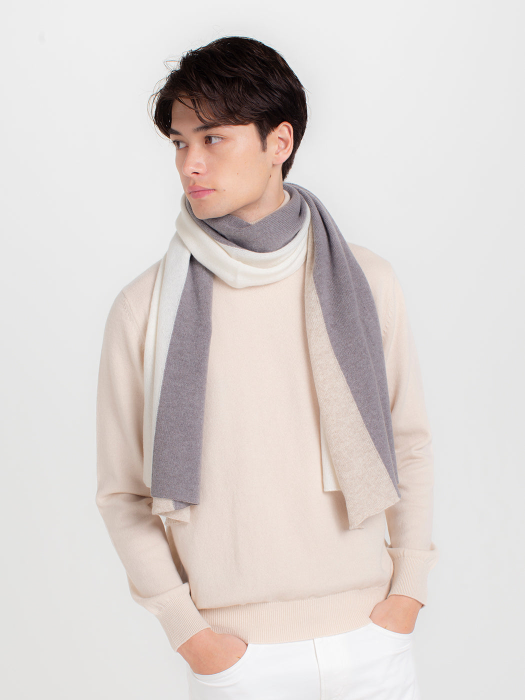 日本製】カシミヤ100% 天使のストール 3色ストライプ（170cm×45cm 