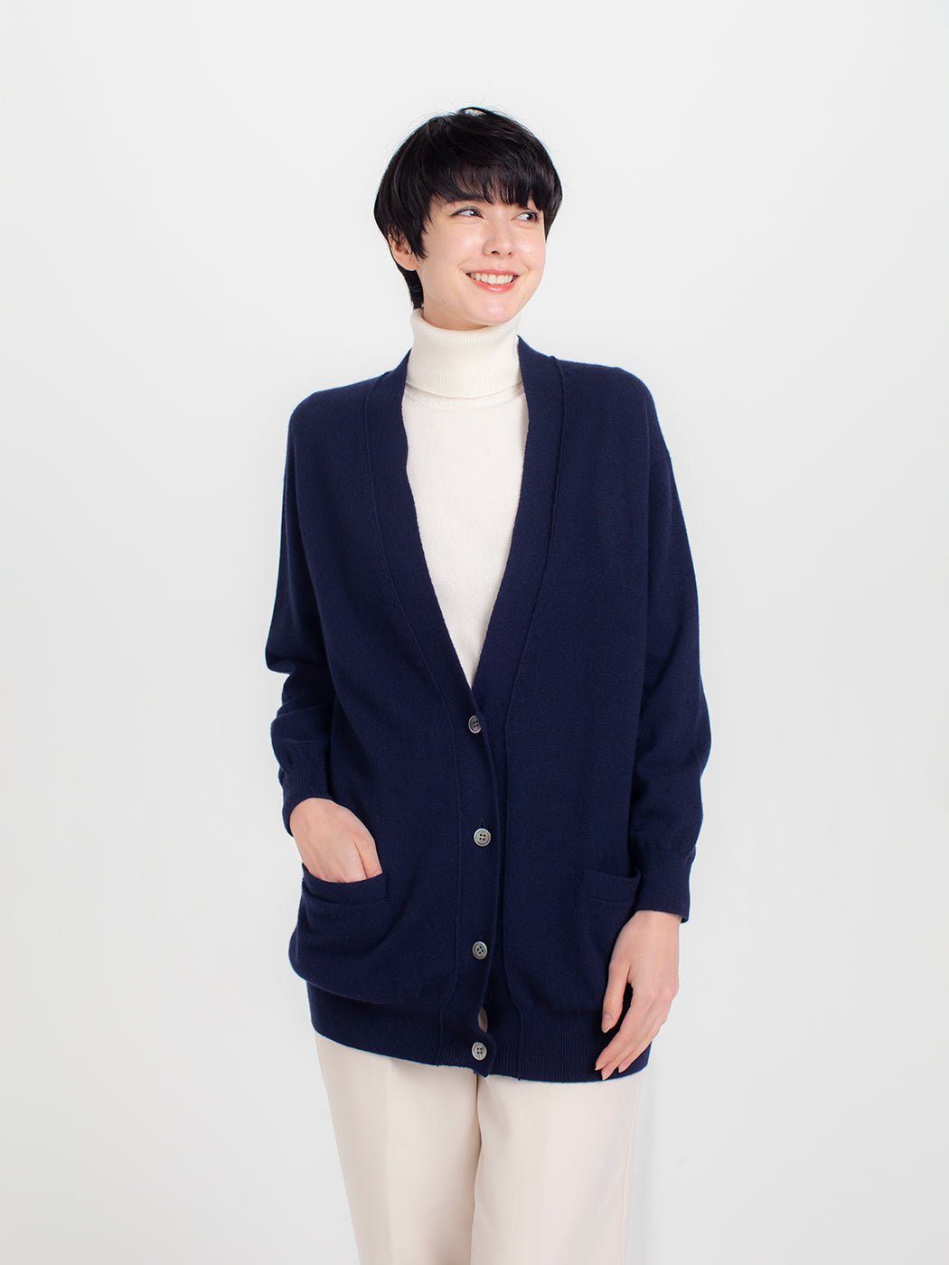 日本製 カシミヤ100% 高級ニット レディース Vネック カーディガン オーダーメイド