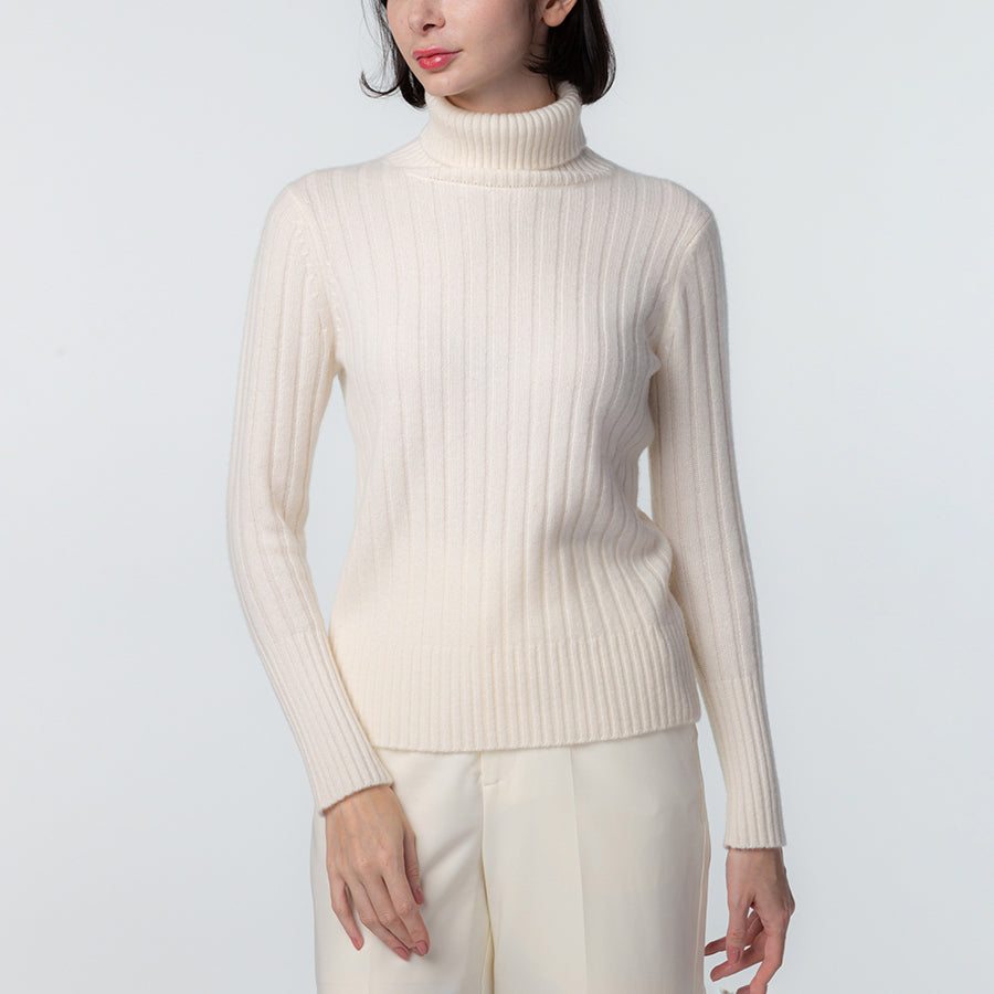 100% Cashmere Wide Rib Turtleneck Sweater [Women's Made in Japan, Washable]