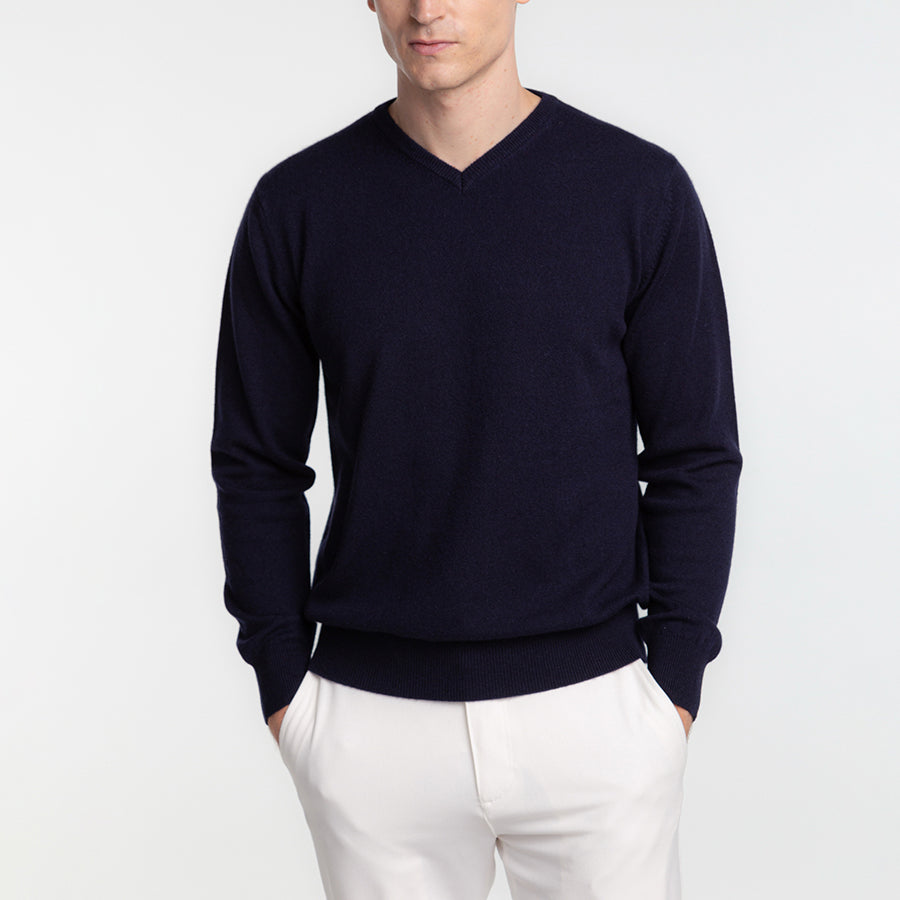 100% Cashmere V-neck (Shallow) Sweater [Men's Made in Japan, Washable]
