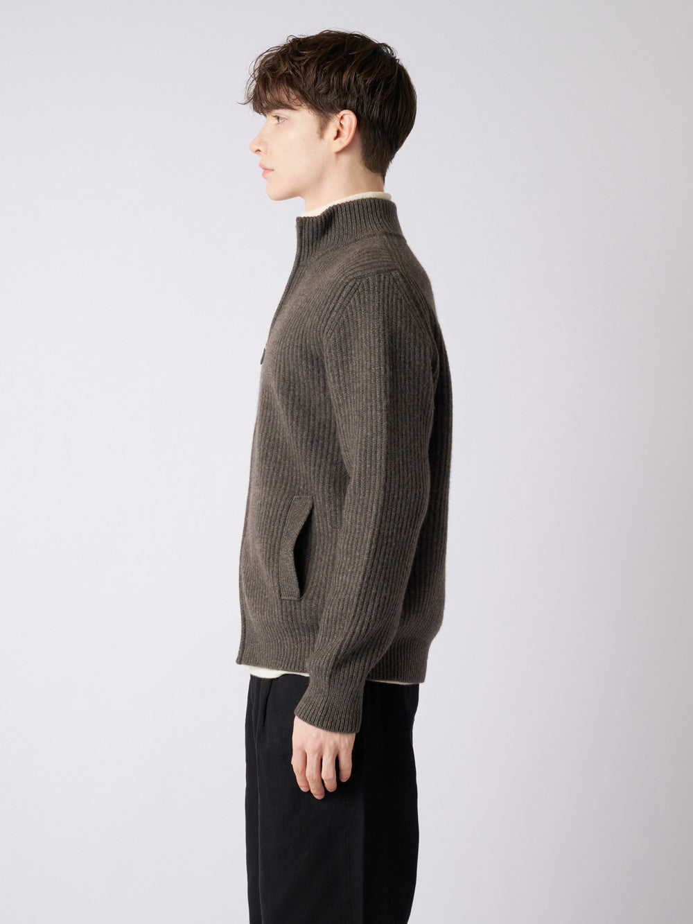日本製】カシミヤ100% 両畦編み ジップ ジャケット メンズ