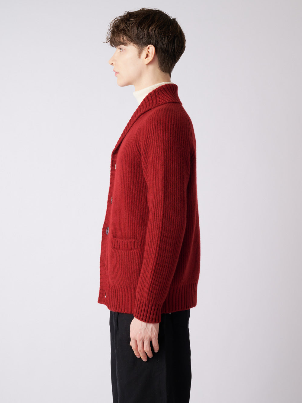 【日本製】カシミヤ100% 両畦編み ショールカラー カーディガン メンズ