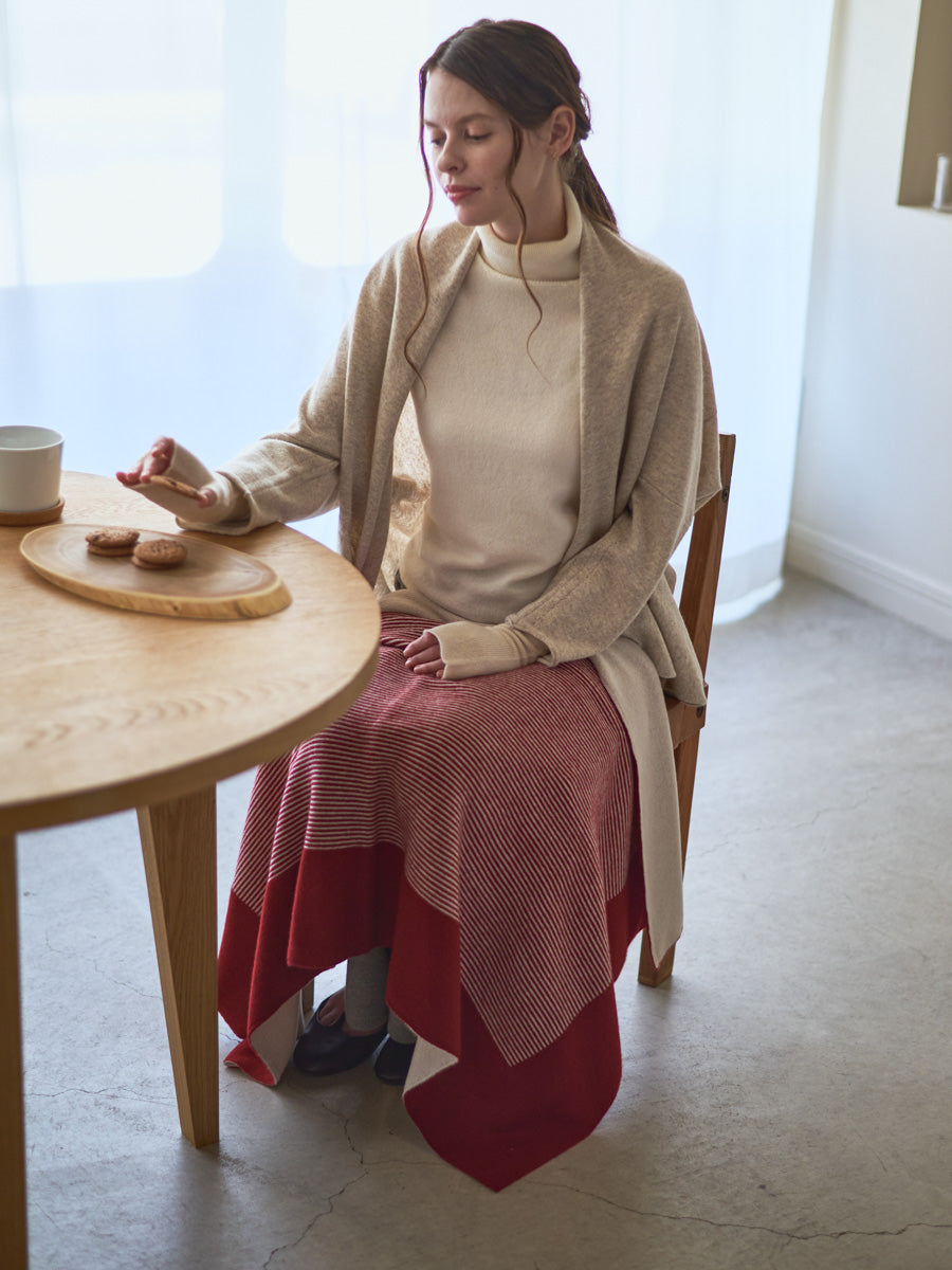 日本製】カシミヤ100% 額縁ストライプ ブランケット（120cm×76cm