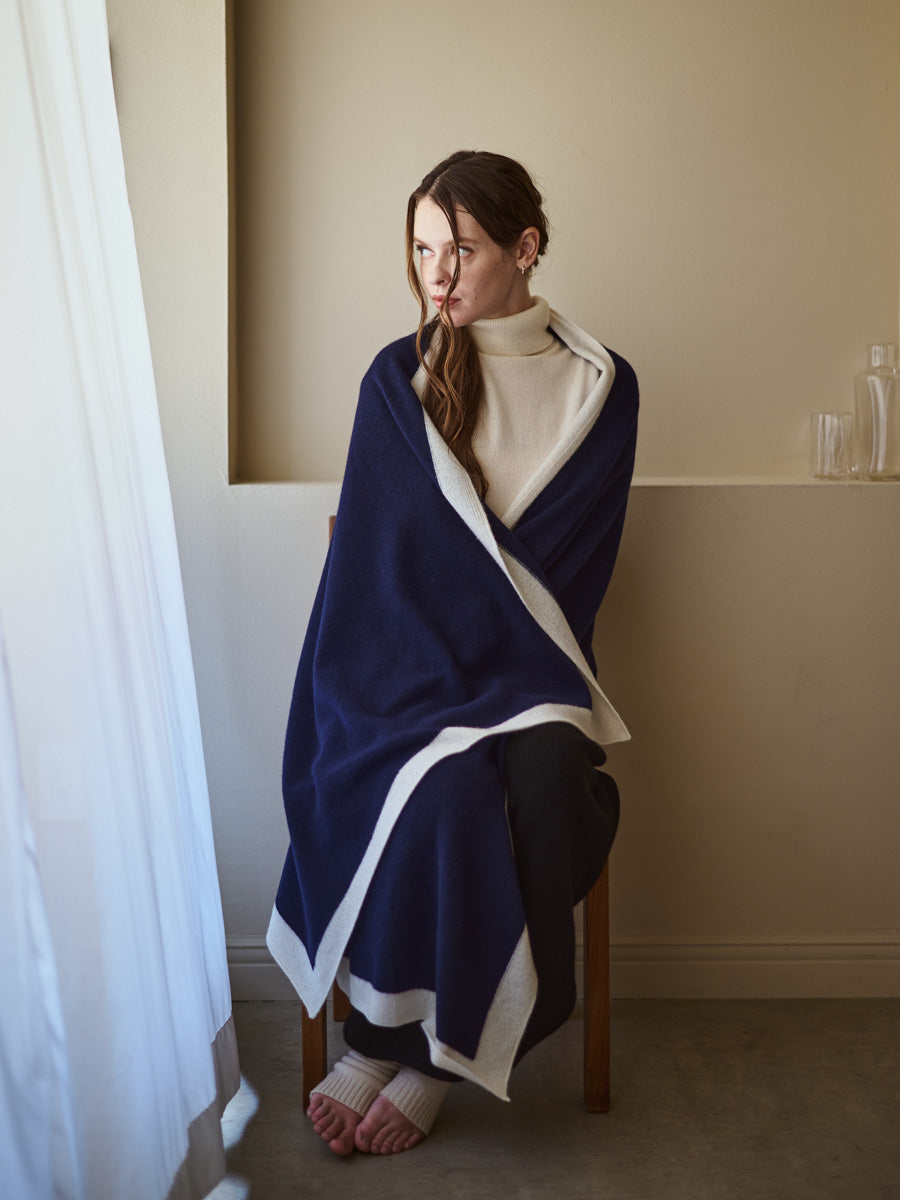 日本製】カシミヤ100% 額縁配色 天使のストール（200cm×78cm）レディース