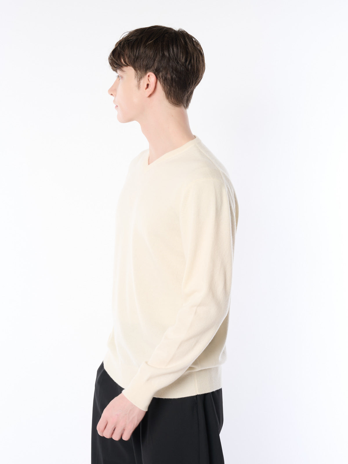 【日本製】カシミヤ100% ベーシック 浅Vネック セーター メンズ