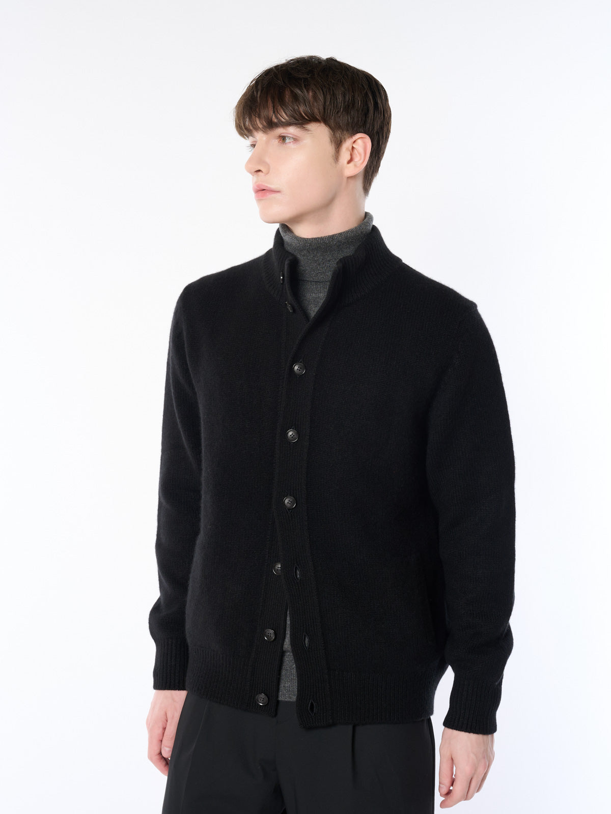 [Made in Japan] 100% Cashmere High-Neck Cardigan for Men