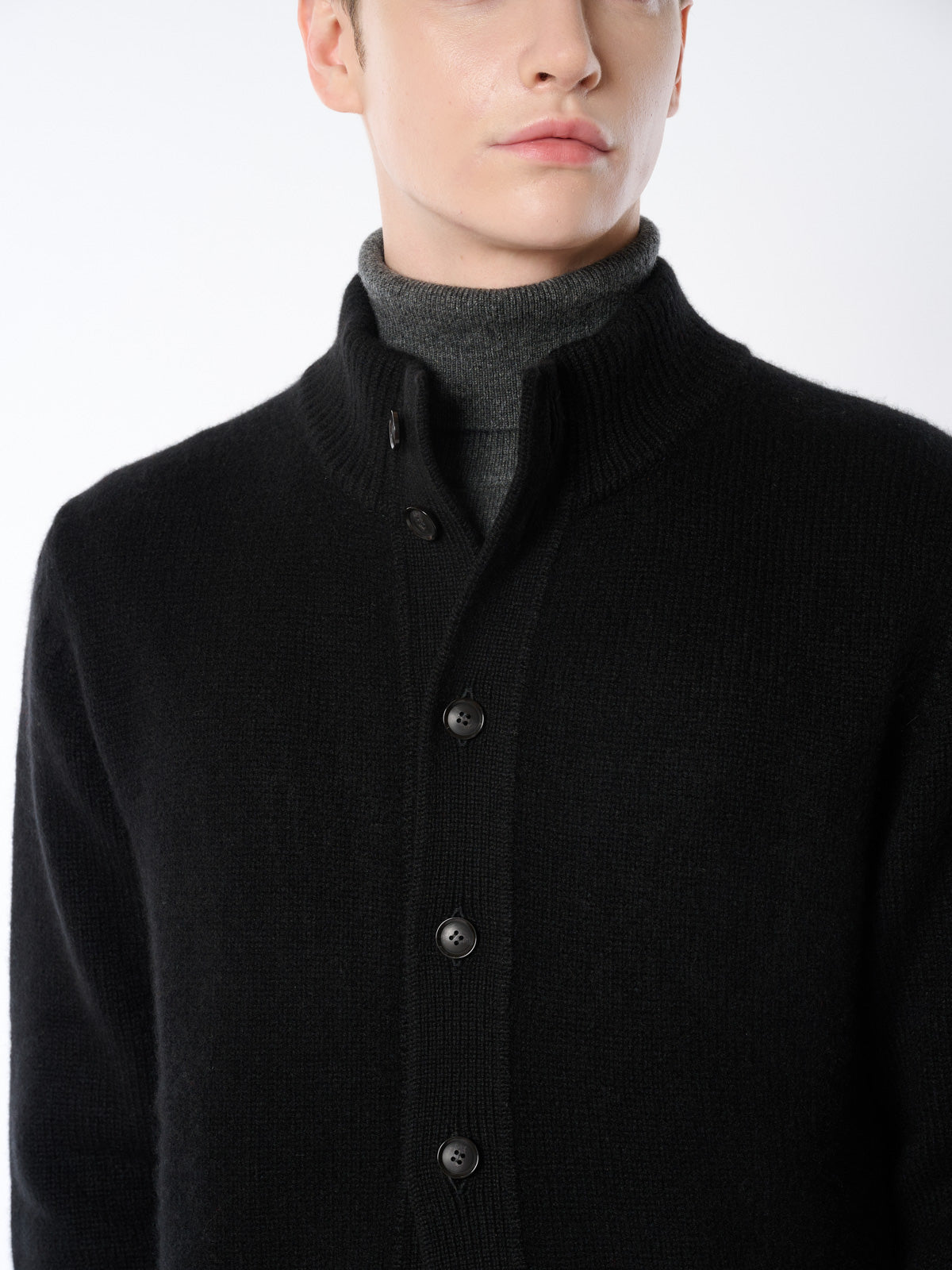 [Made in Japan] 100% Cashmere High-Neck Cardigan for Men
