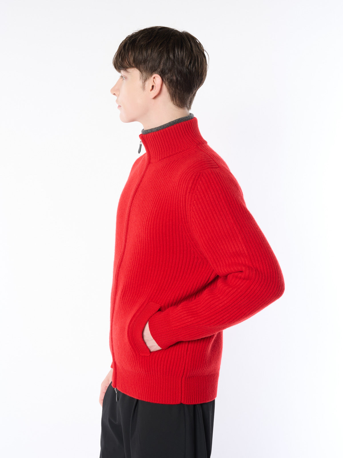 [Made in Japan] 100% Cashmere Double Rib Zip Jacket for Men