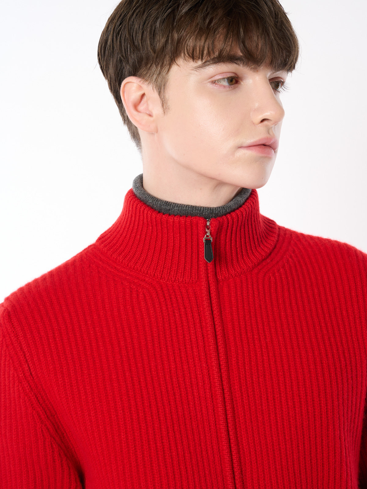 [Made in Japan] 100% Cashmere Double Rib Zip Jacket for Men