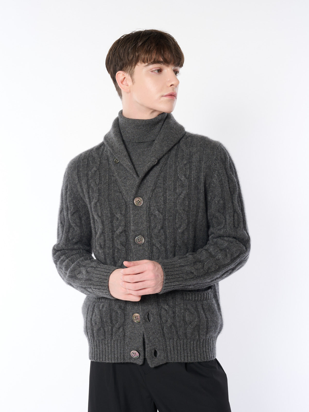 100% of cashmere cable knitting shawl collar cardigans