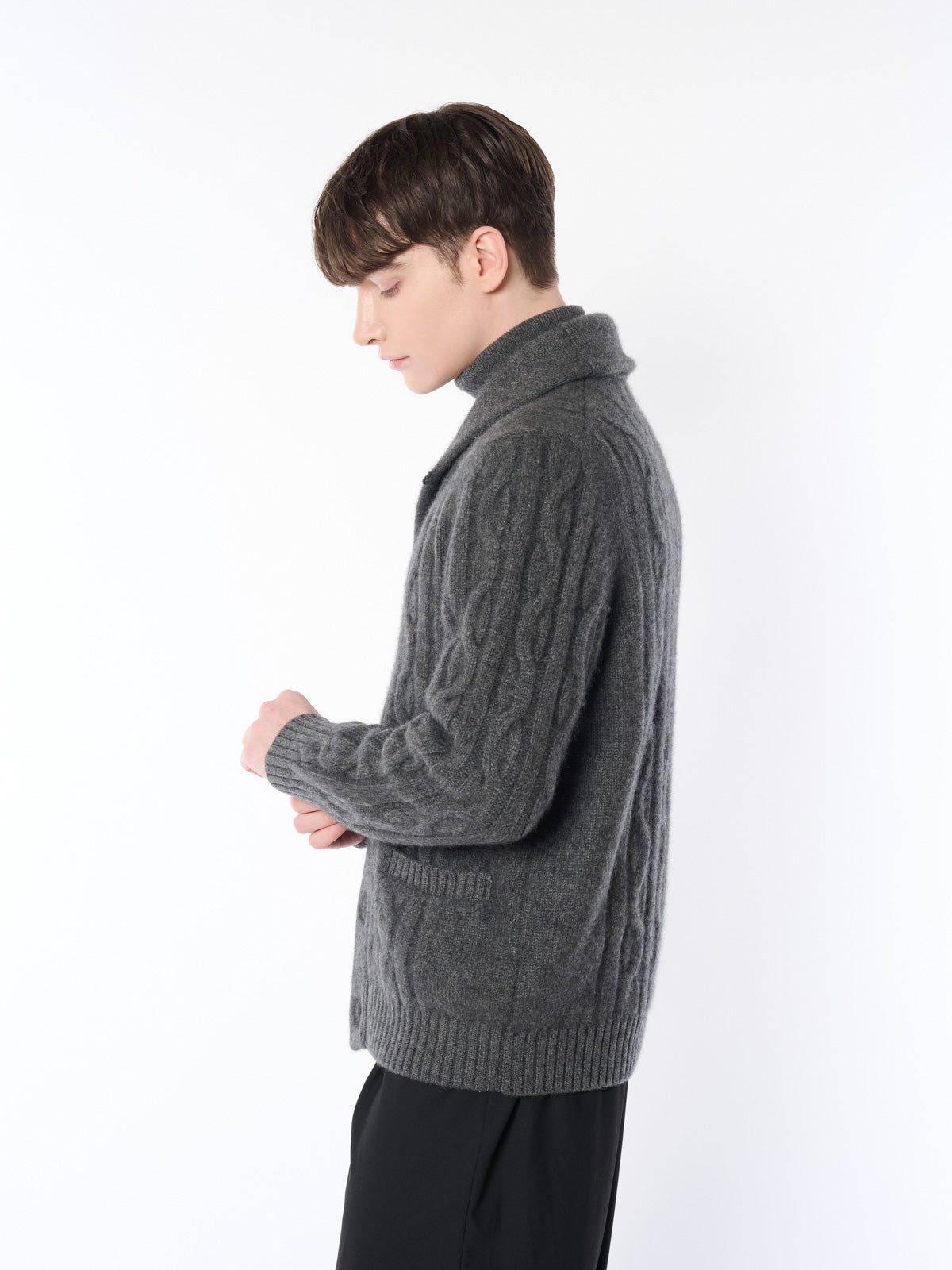 100% of cashmere cable knitting shawl collar cardigans