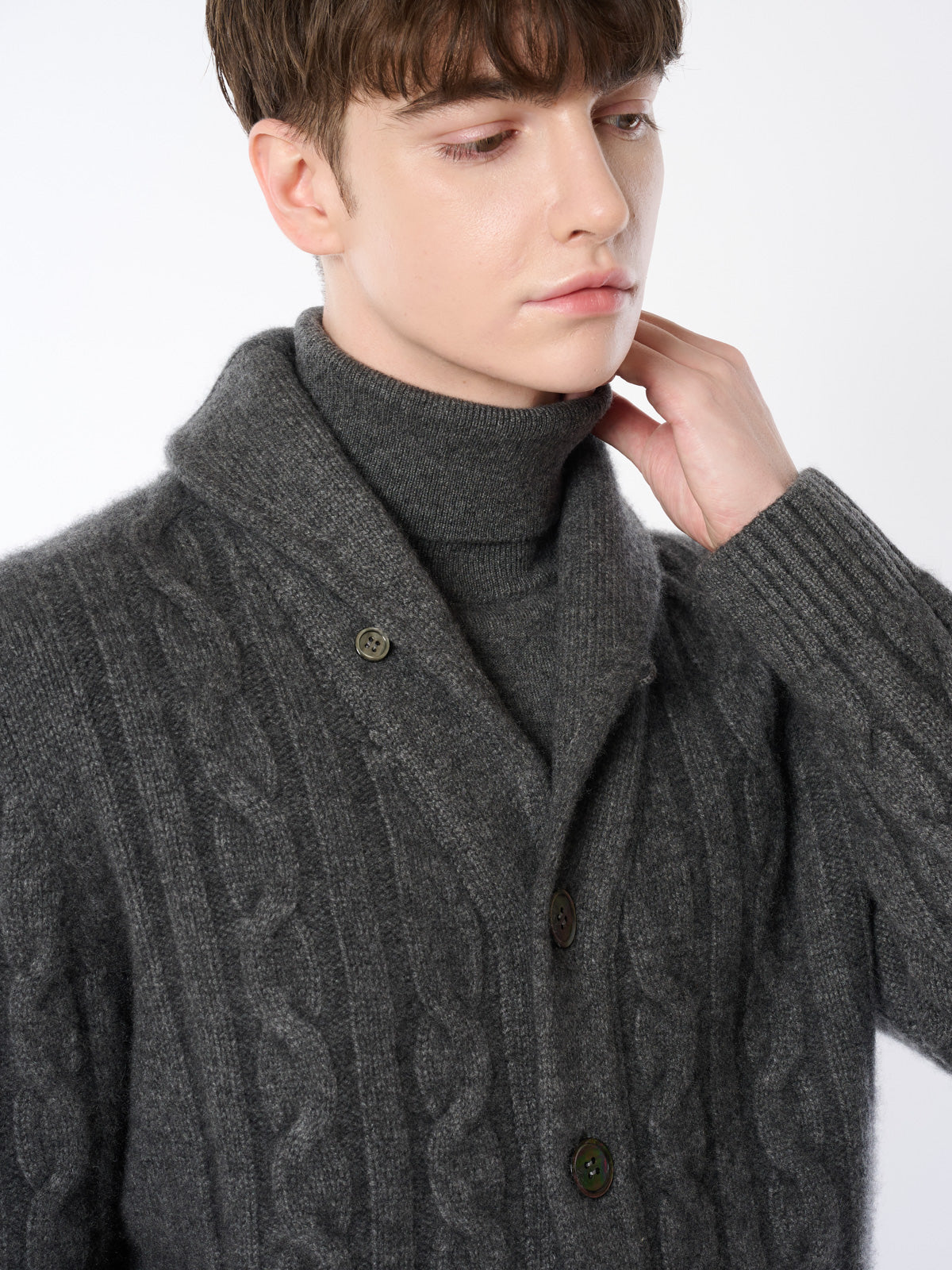100% of cashmere cable knitting shawl collar cardigans