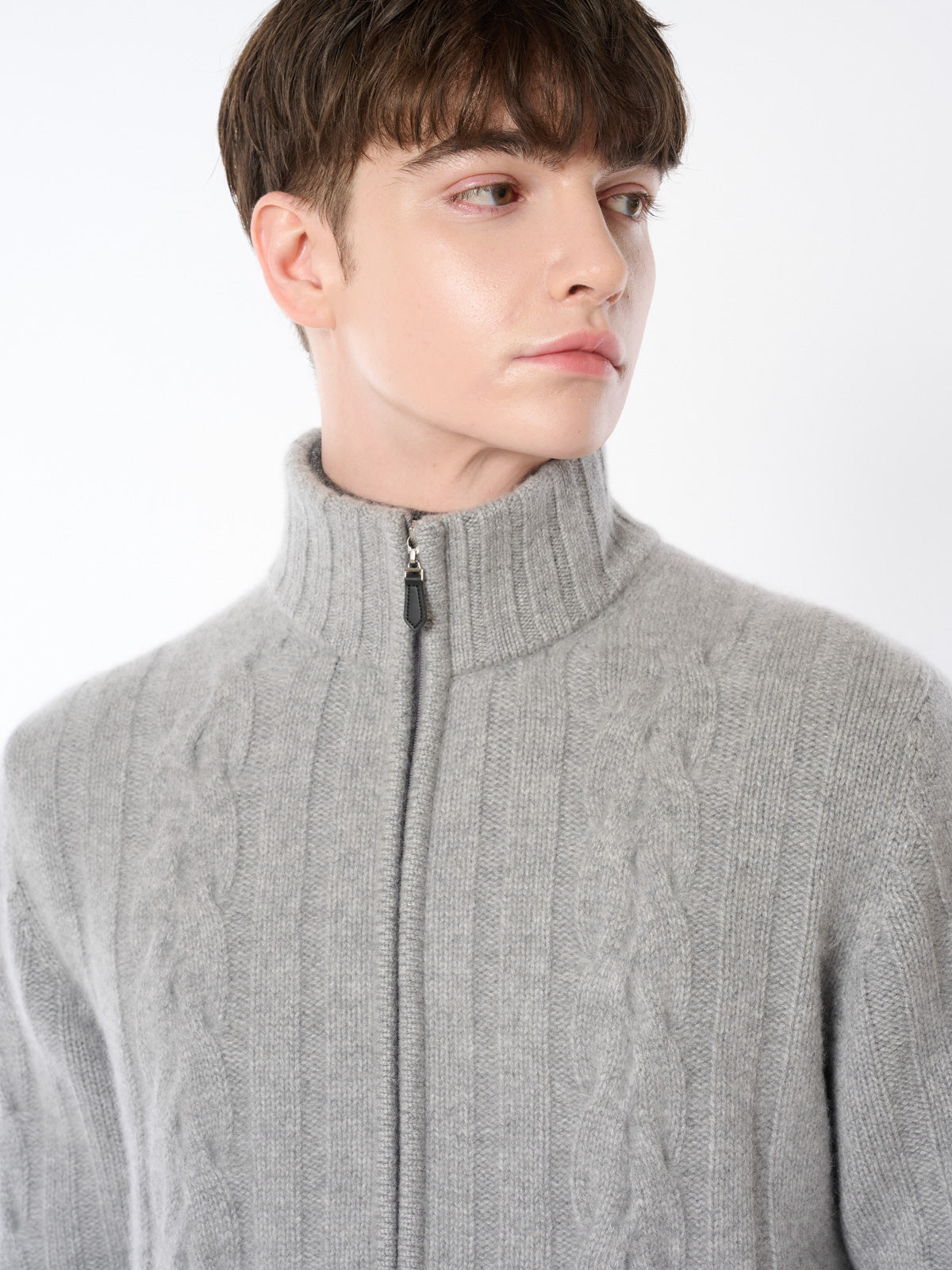 [Made in Japan] 100% Cashmere Cable Knit Zip Jacket for Men