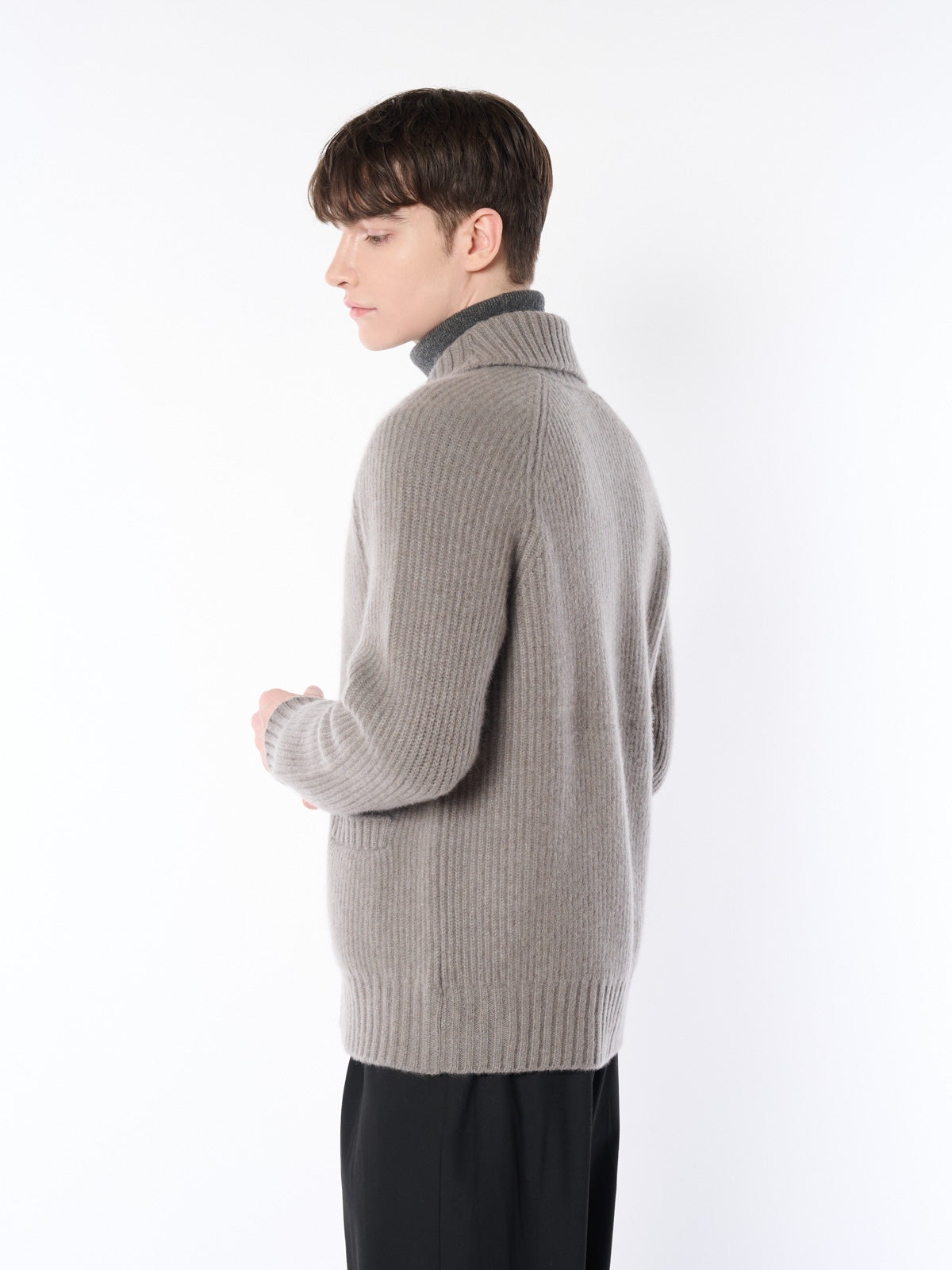 [Made in Japan] 100% Cashmere Double-Ribbed Shawl Collar Cardigan for Men