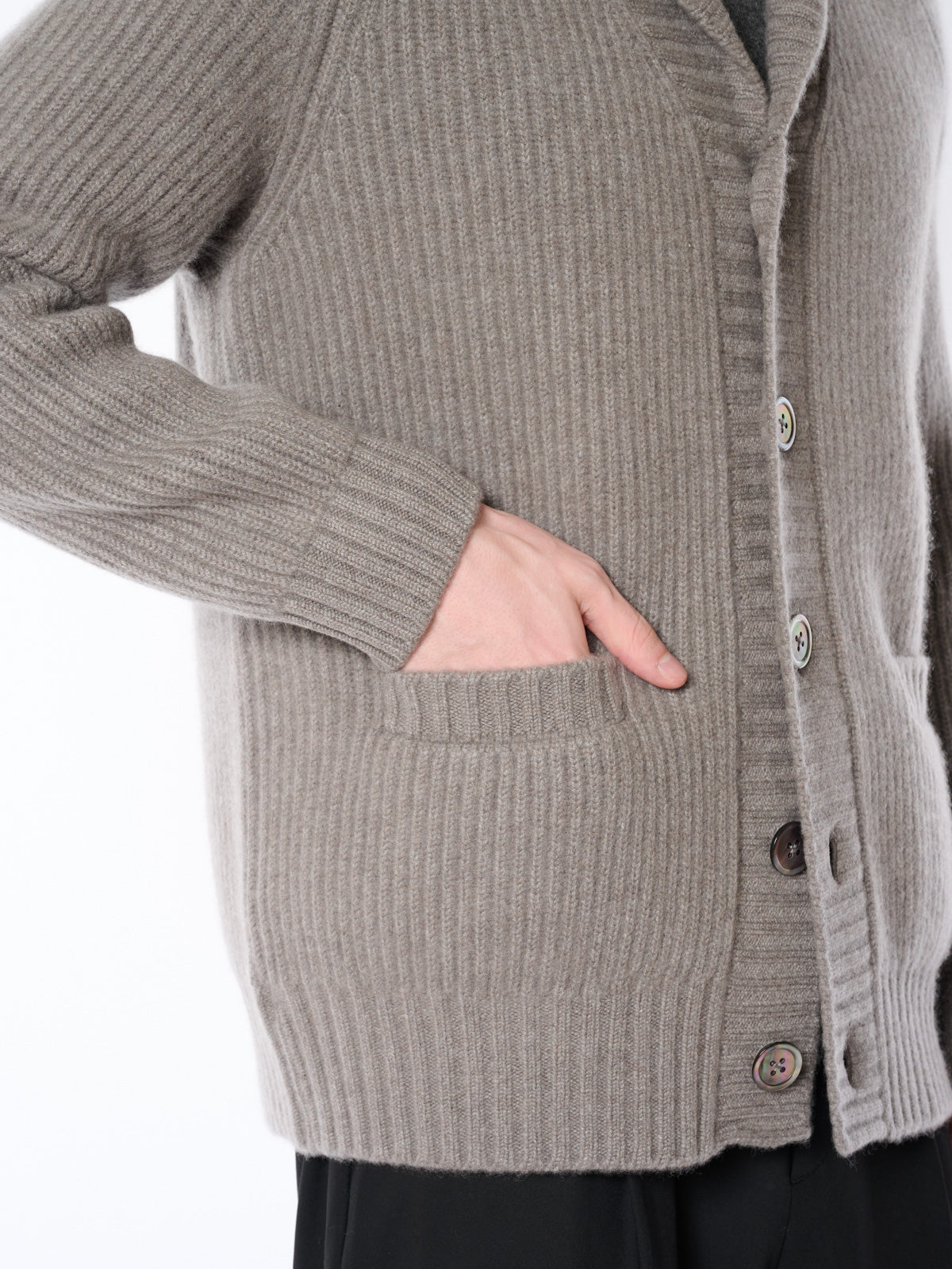 [Made in Japan] 100% Cashmere Double-Ribbed Shawl Collar Cardigan for Men