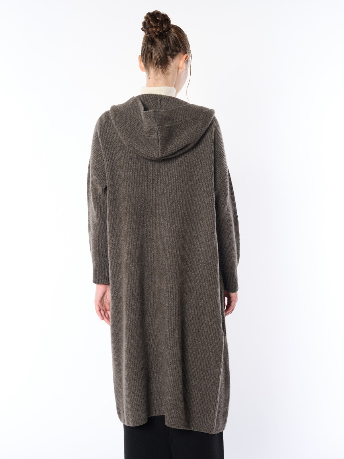 【日本製】カシミヤ100% 両畦 フーデッドロングカーディガン