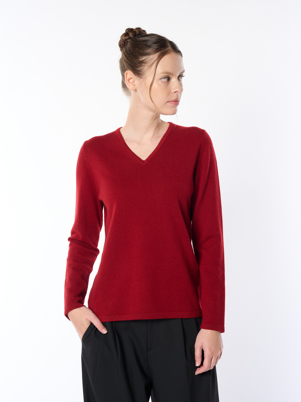 100% cashmere V-neck waist shape sweater bag knitting type