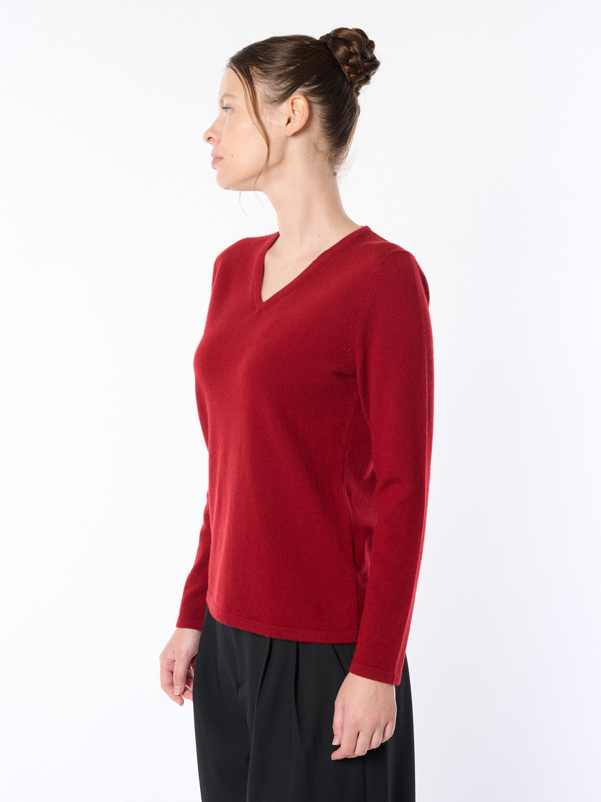 100% cashmere V-neck waist shape sweater bag knitting type