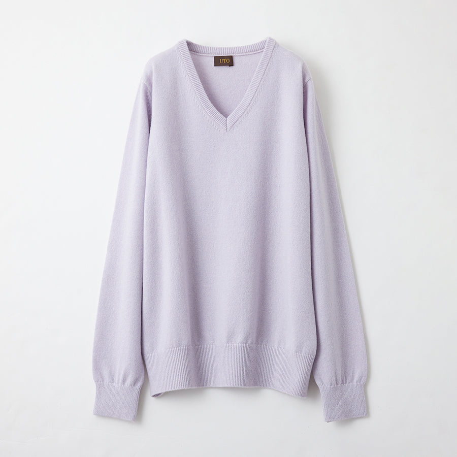 100% Cashmere V-Neck Sweater Ribbed Type [Women's Made in Japan