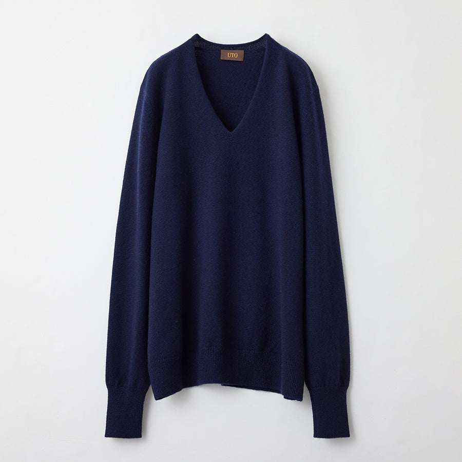 100% Cashmere V-neck Waist Shape Sweater Rib Type [Women's Made in