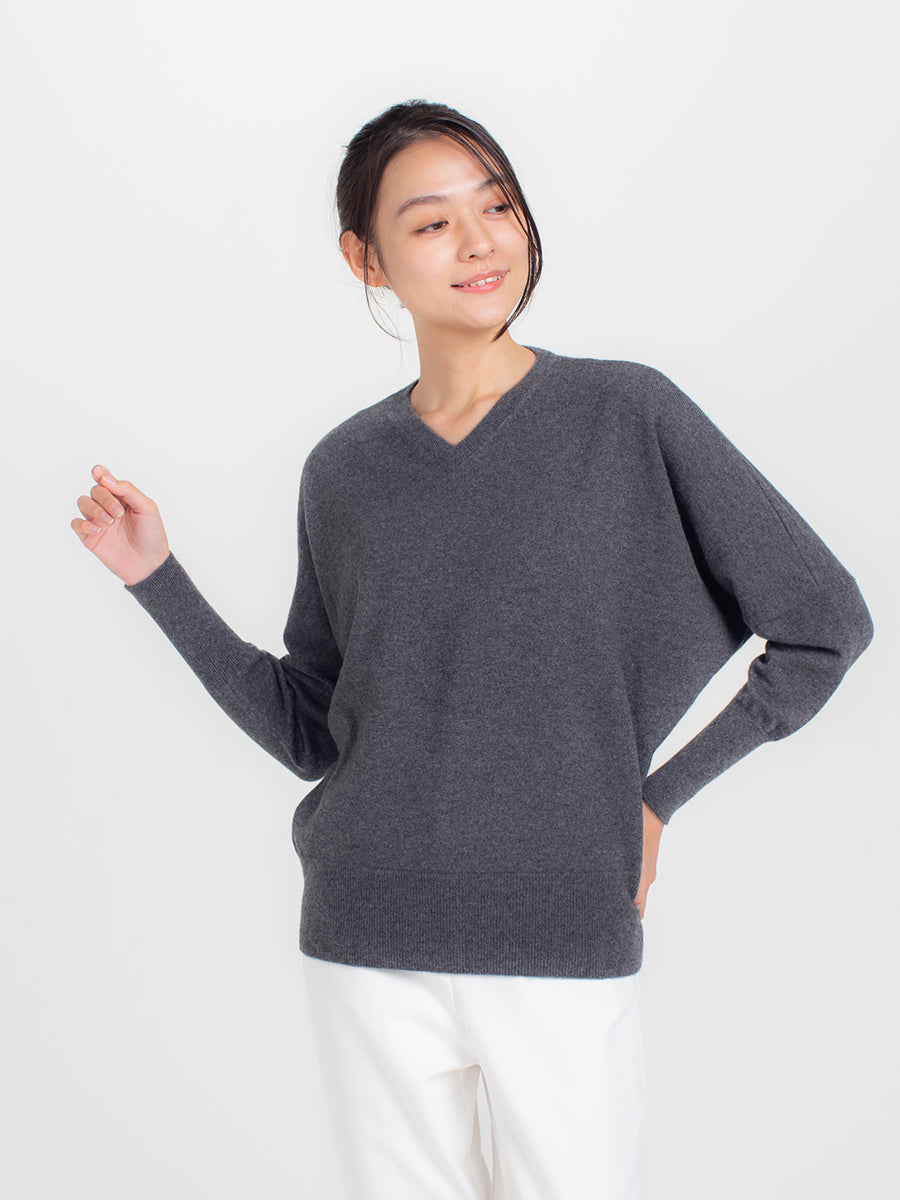 日本製】カシミヤ100% Vネック ドルマンスリーブ セーター レディース