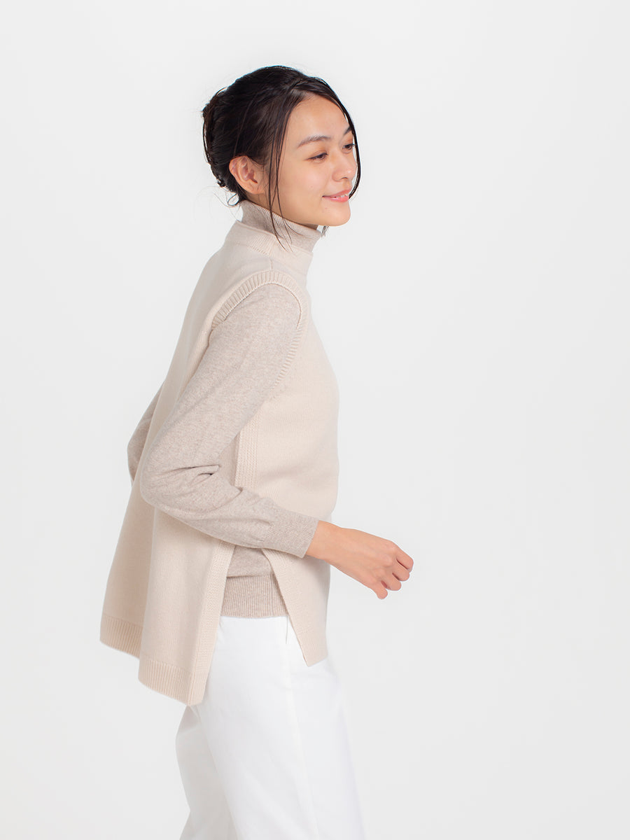 日本製】カシミヤ100% 7ゲージ ボトルネック ベスト レディース 