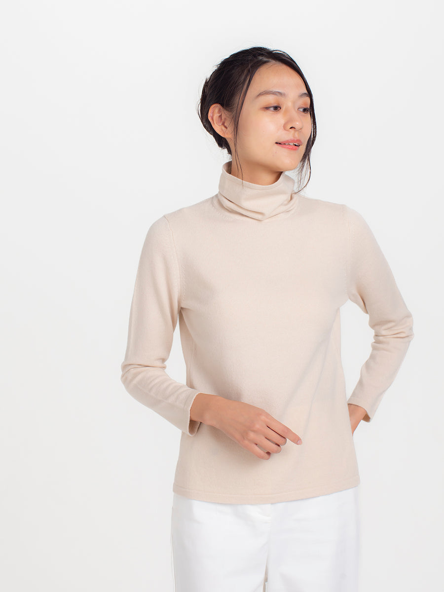 TARA MILLS カシミヤ100％ タートルネックセーター ニット モカ S 