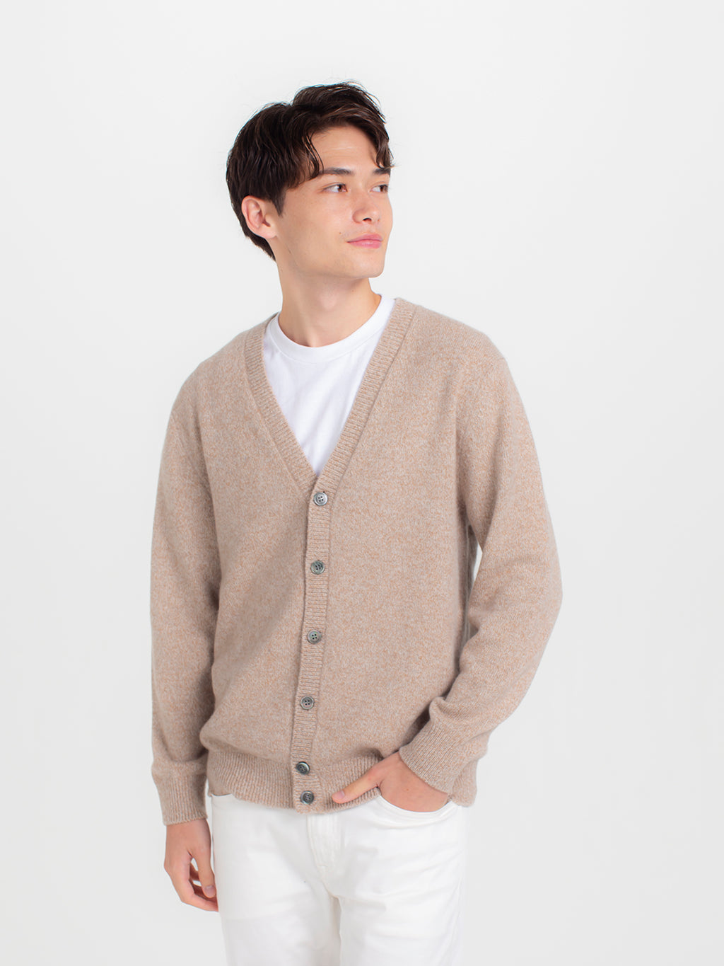 日本製】カシミヤ100% 四つ杢 Vネック カーディガン メンズ