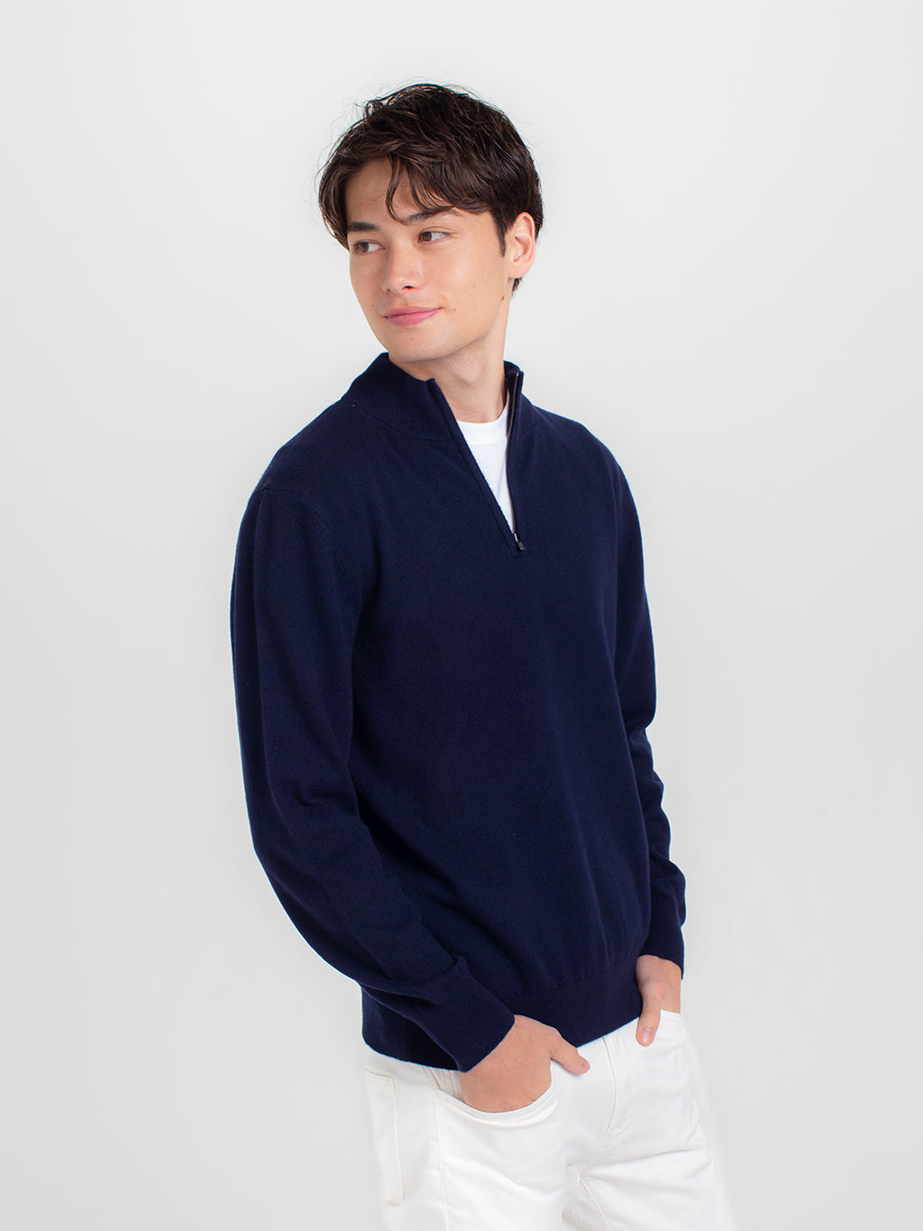 日本製】カシミヤ100% ハーフジップ セーター メンズ