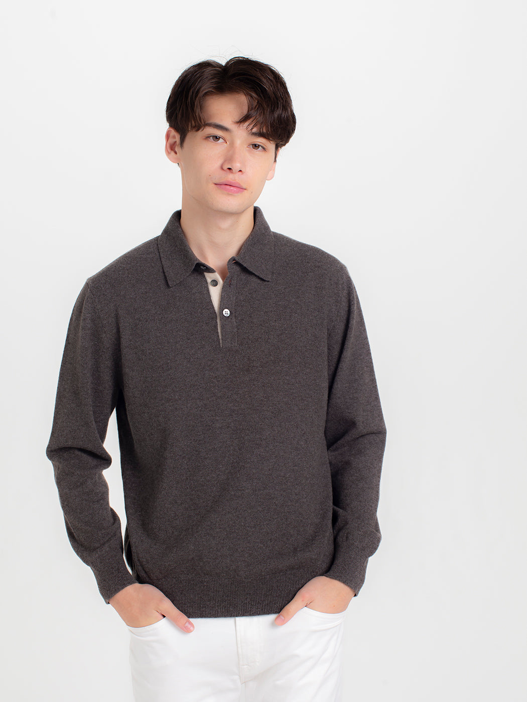 100% cashmere polo collar sweater