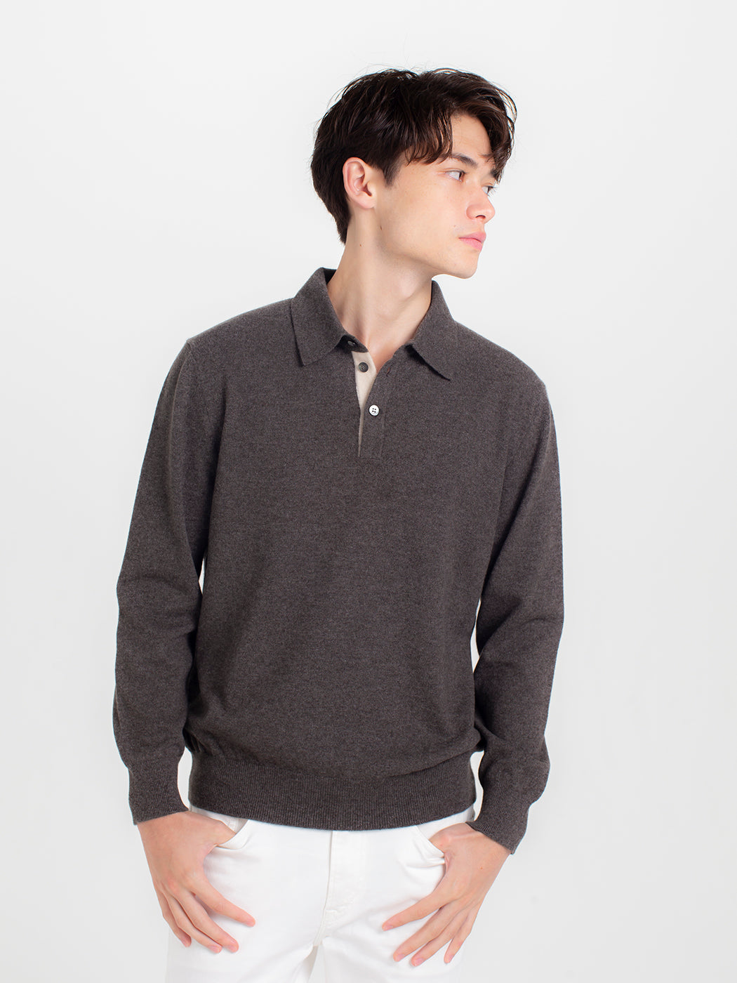 100% cashmere polo collar sweater