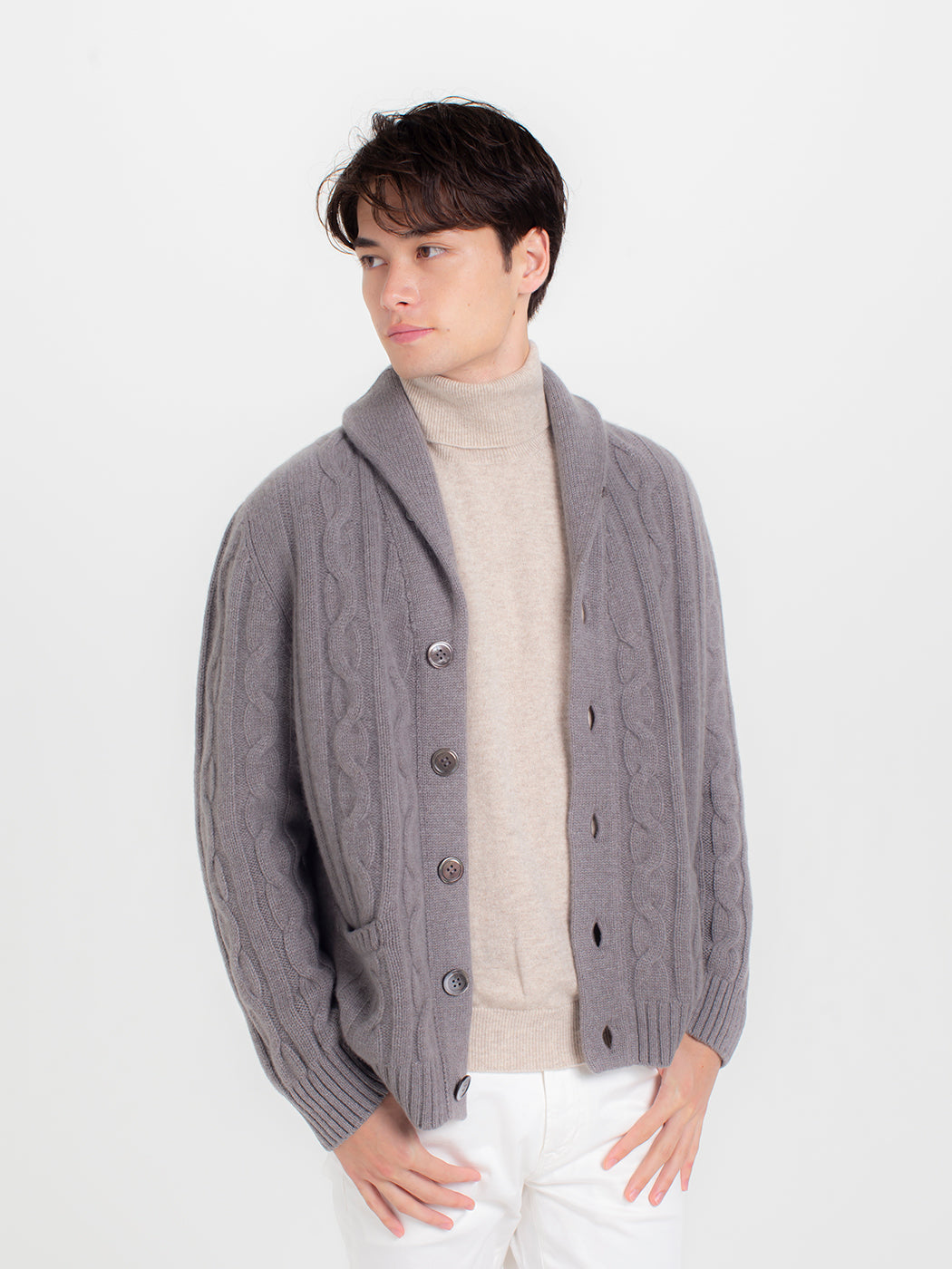 100% of cashmere cable knitting shawl collar cardigans