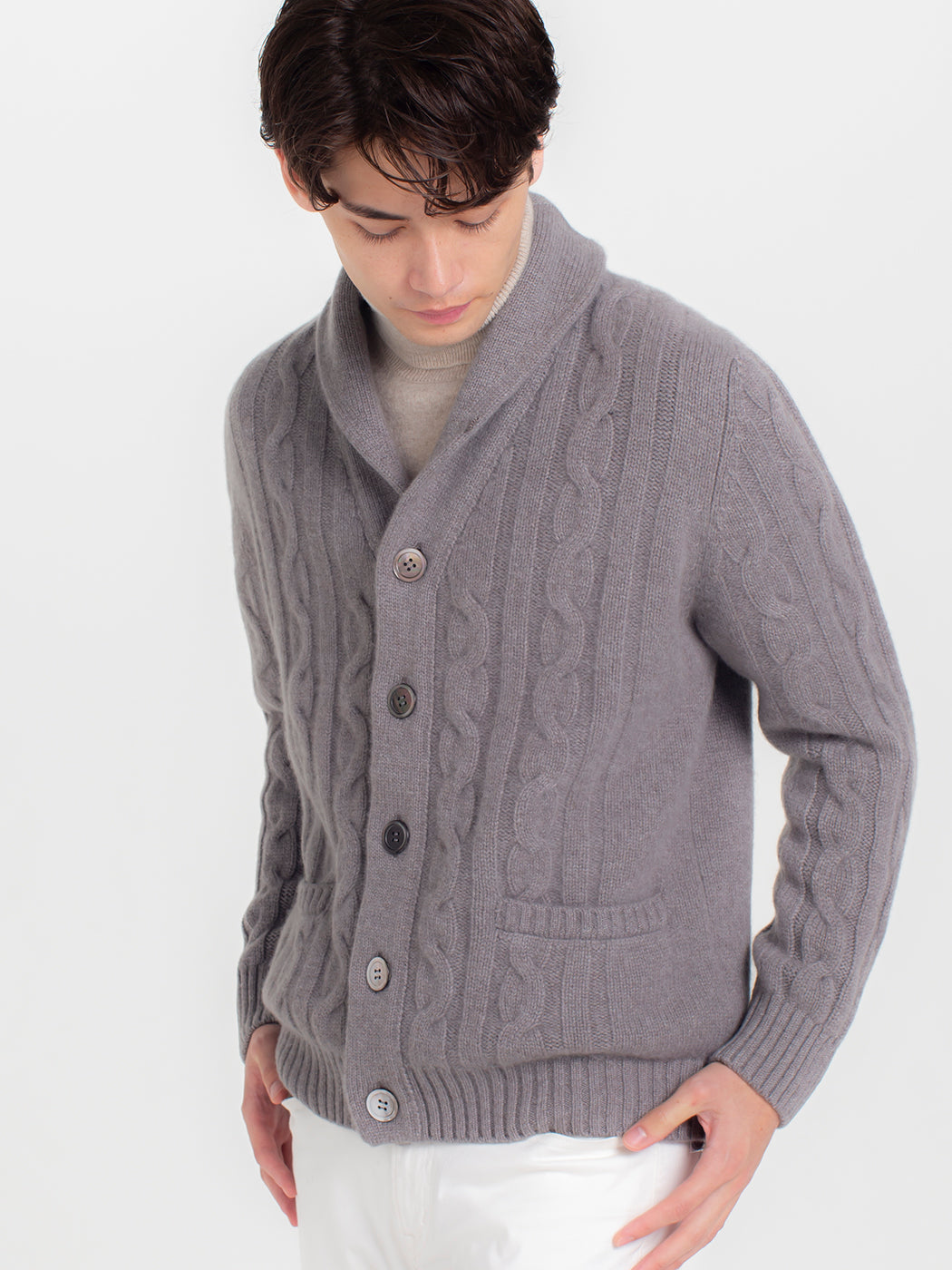 100% of cashmere cable knitting shawl collar cardigans