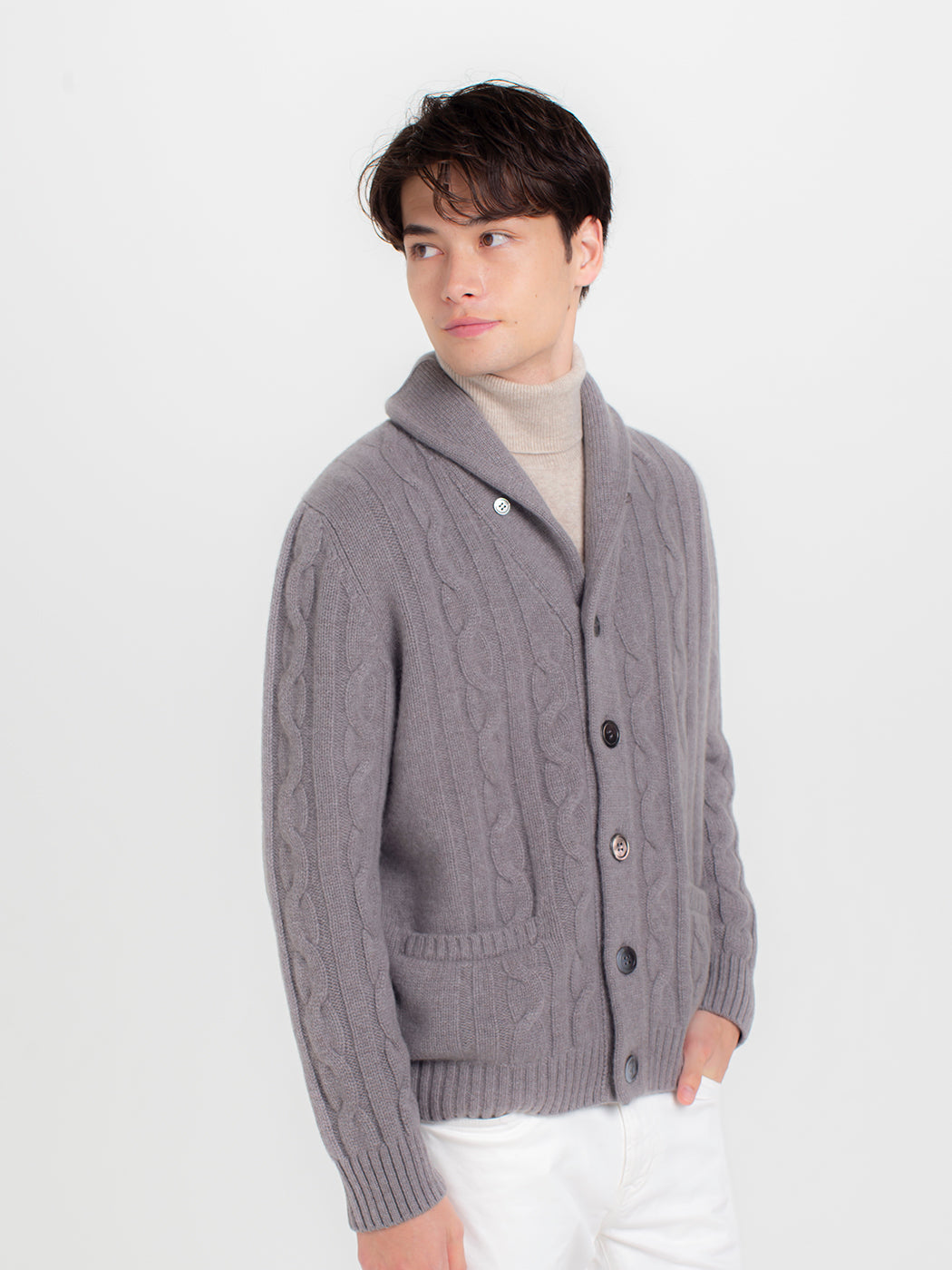 100% of cashmere cable knitting shawl collar cardigans