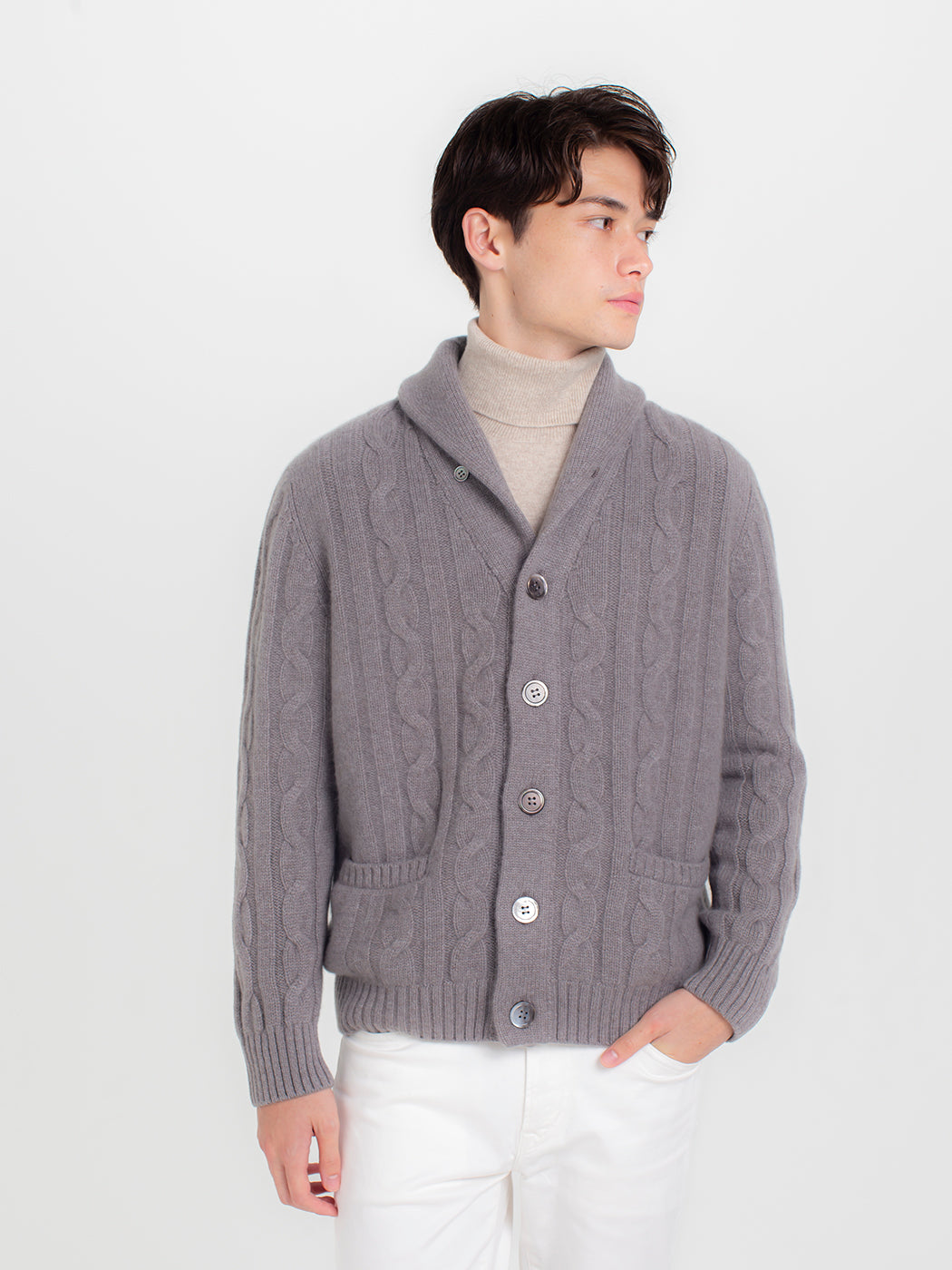 100% of cashmere cable knitting shawl collar cardigans