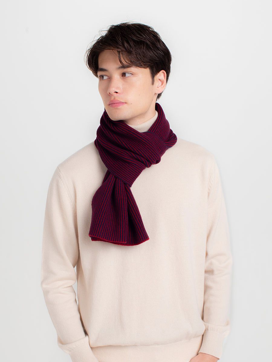 日本製】カシミヤ100% ストライプ ニットマフラー（170cm×22.5cm 