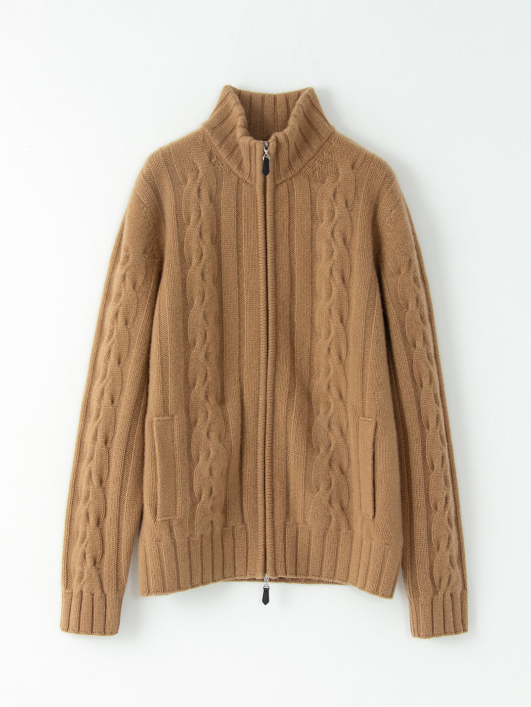 【日本製】カシミヤ100% ケーブル編み ジップ ジャケット メンズ