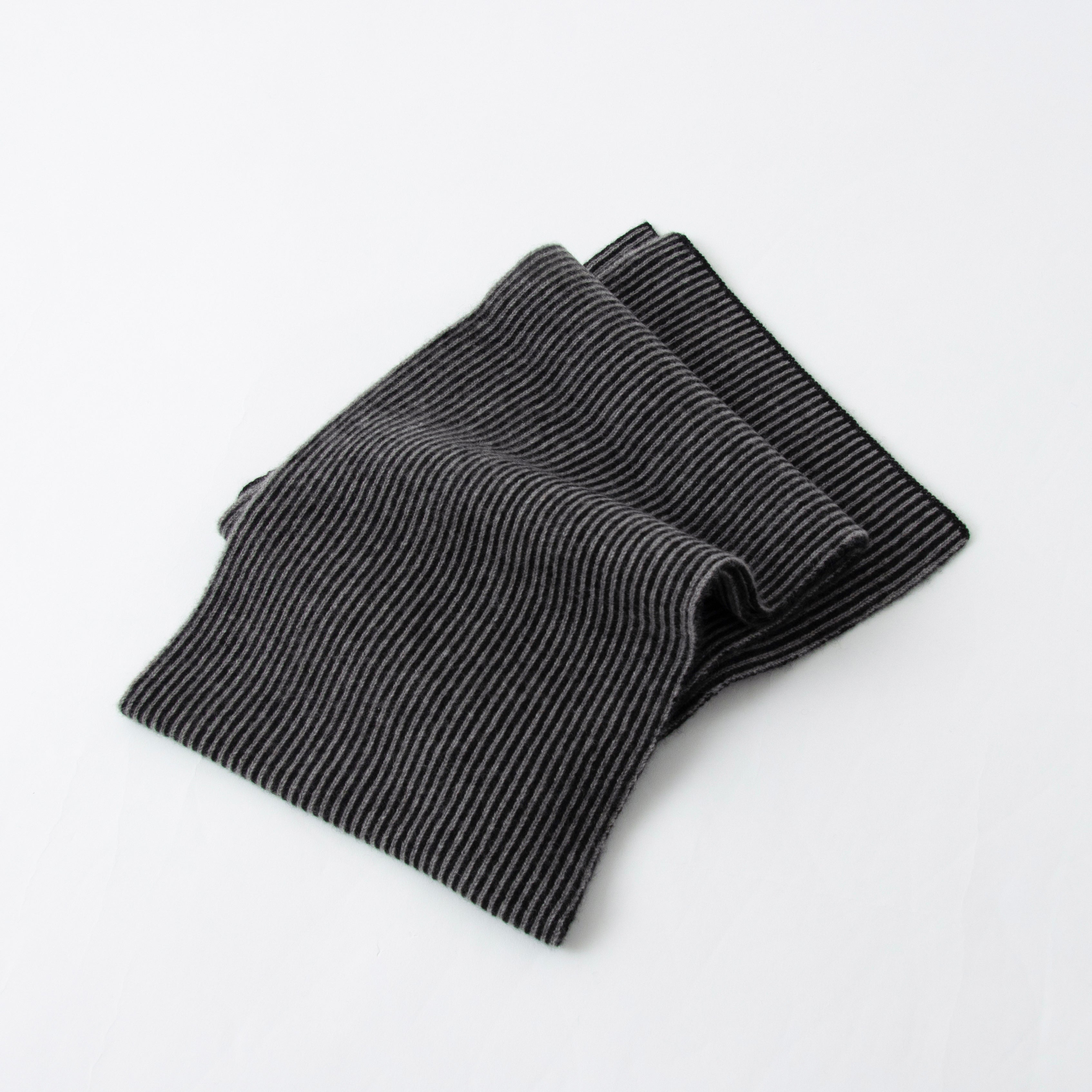 【日本製】カシミヤ100% ストライプ ニットマフラー（170cm×22.5cm）レディース / メンズ