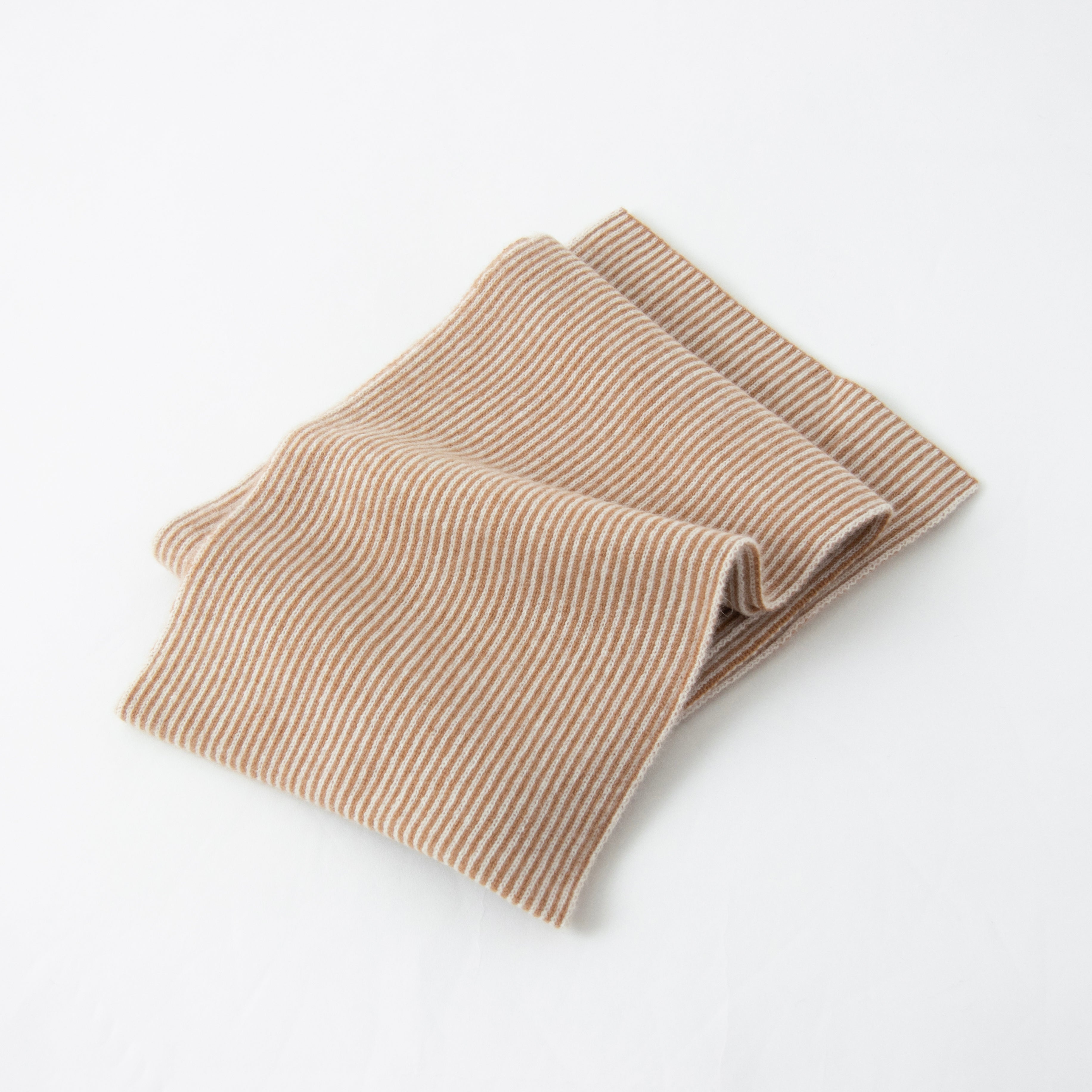 【日本製】カシミヤ100% ストライプ ニットマフラー（170cm×22.5cm）レディース / メンズ